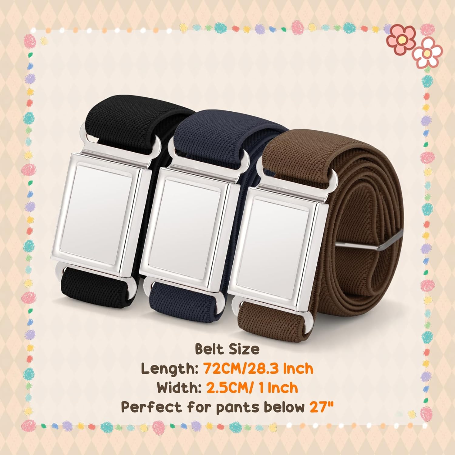 3 pack Kids Adjtable Magnetic Belt Boys Girls Easy Clasp Stretchy Belt for School Uniform Pants - Image 4