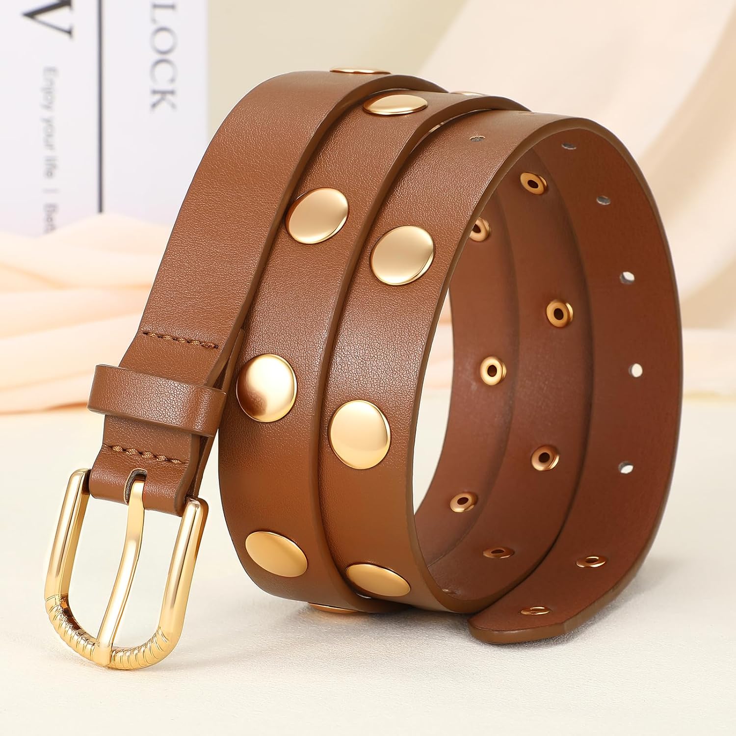 Skinny Leather Belt for Women Studded Thin Belt for Fashion Jeans Dress Ladies Waist Belts - Image 2