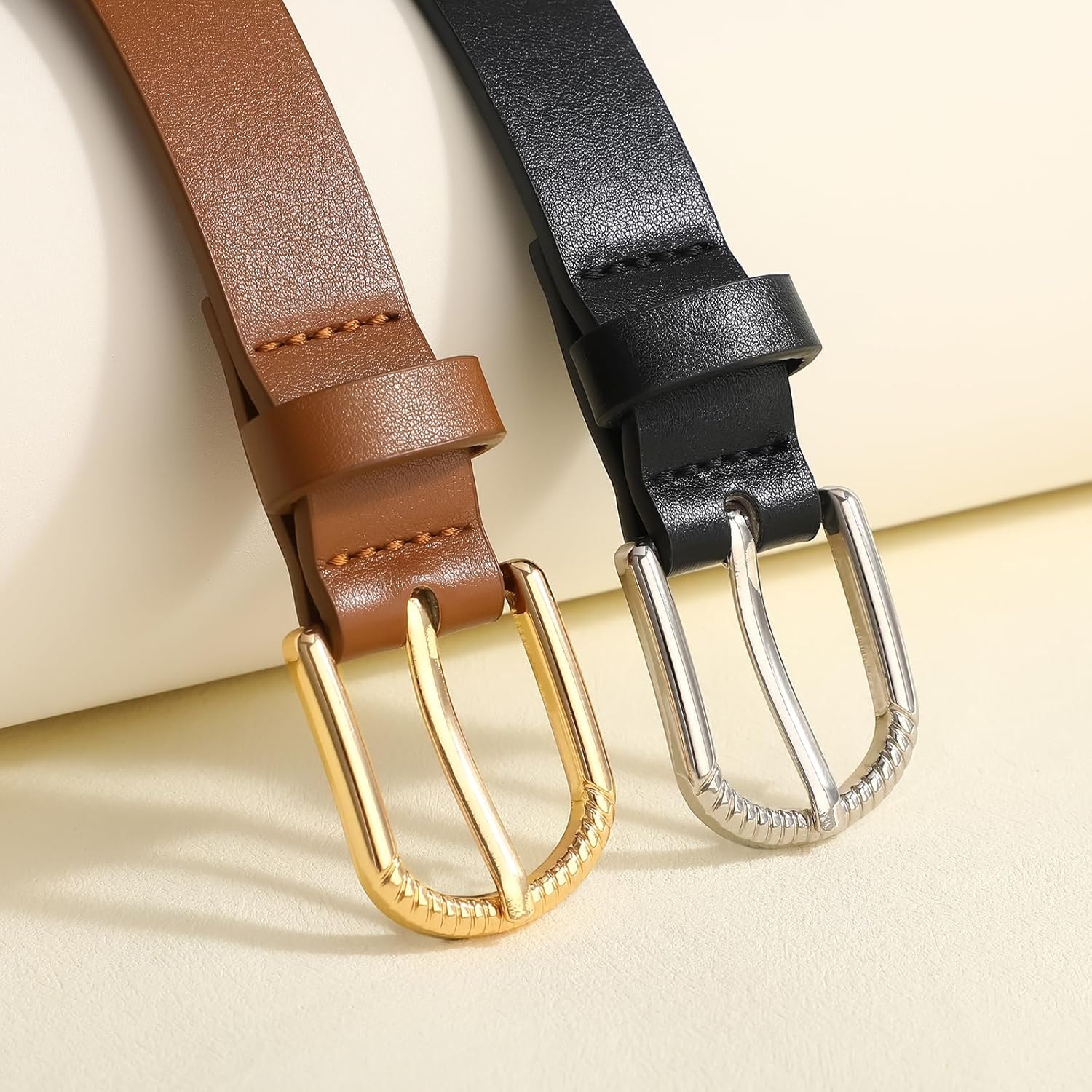 Skinny Leather Belt for Women Studded Thin Belt for Fashion Jeans Dress Ladies Waist Belts - Image 5
