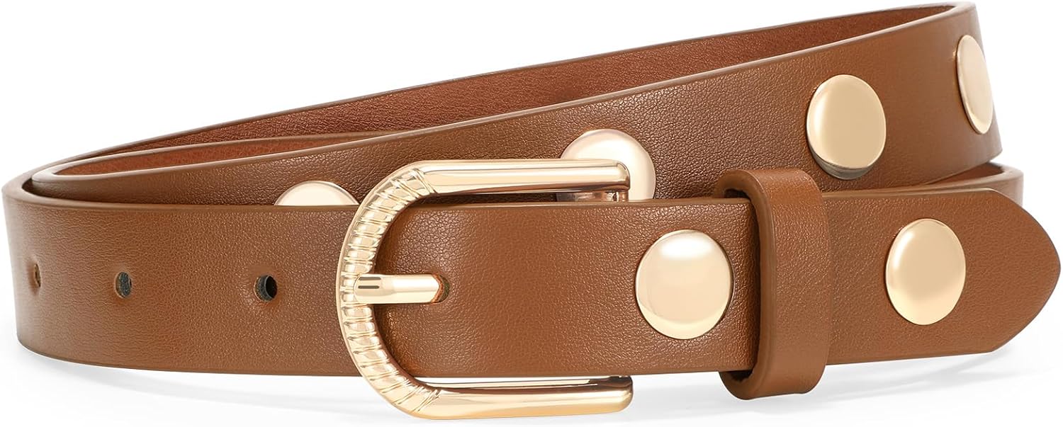 Skinny Leather Belt for Women Studded Thin Belt for Fashion Jeans Dress Ladies Waist Belts - Image 7