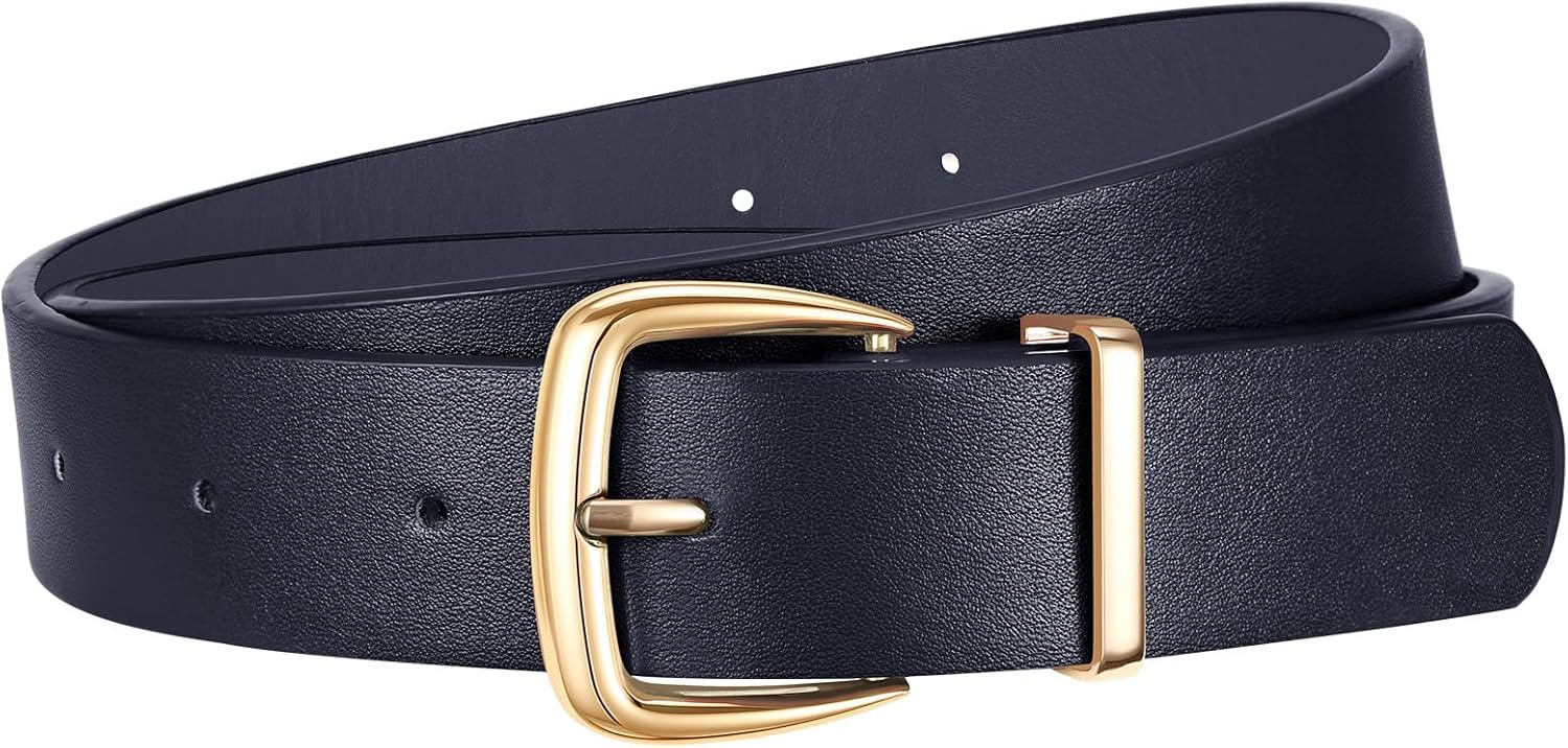 Women's Leather Belts for Jeans Dress Pants Women Fashion Leather Belt with Gold Buckle - Image 1