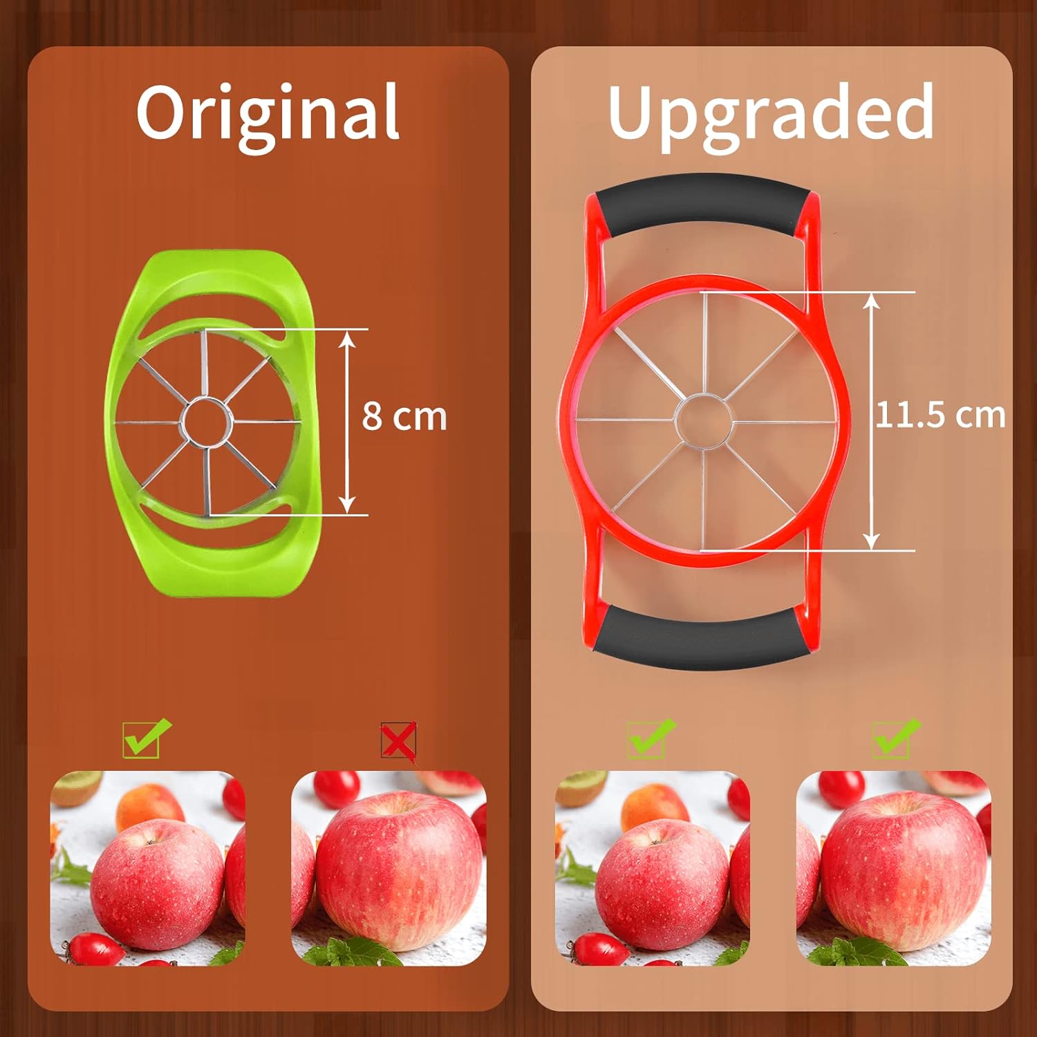 Apple Slicer Corer, 8-Slice [Large Size] Premium Apple Slicer Corer, Cutter, Divider, Wedger, Stainless Steel Easy Grip Fruit Slicer with Sharp Blade for Apples, Pears and More, Red - Image 2