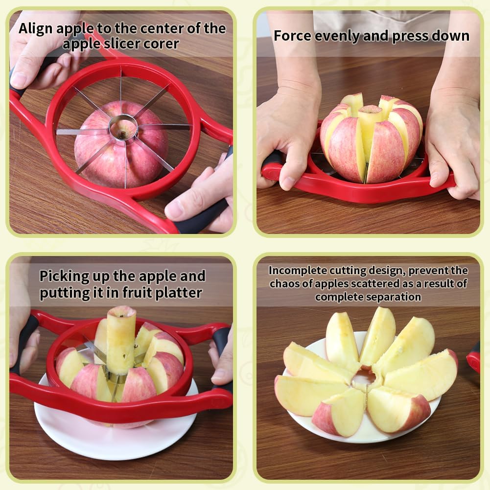 Apple Slicer Corer, 8-Slice [Large Size] Premium Apple Slicer Corer, Cutter, Divider, Wedger, Stainless Steel Easy Grip Fruit Slicer with Sharp Blade for Apples, Pears and More, Red - Image 7