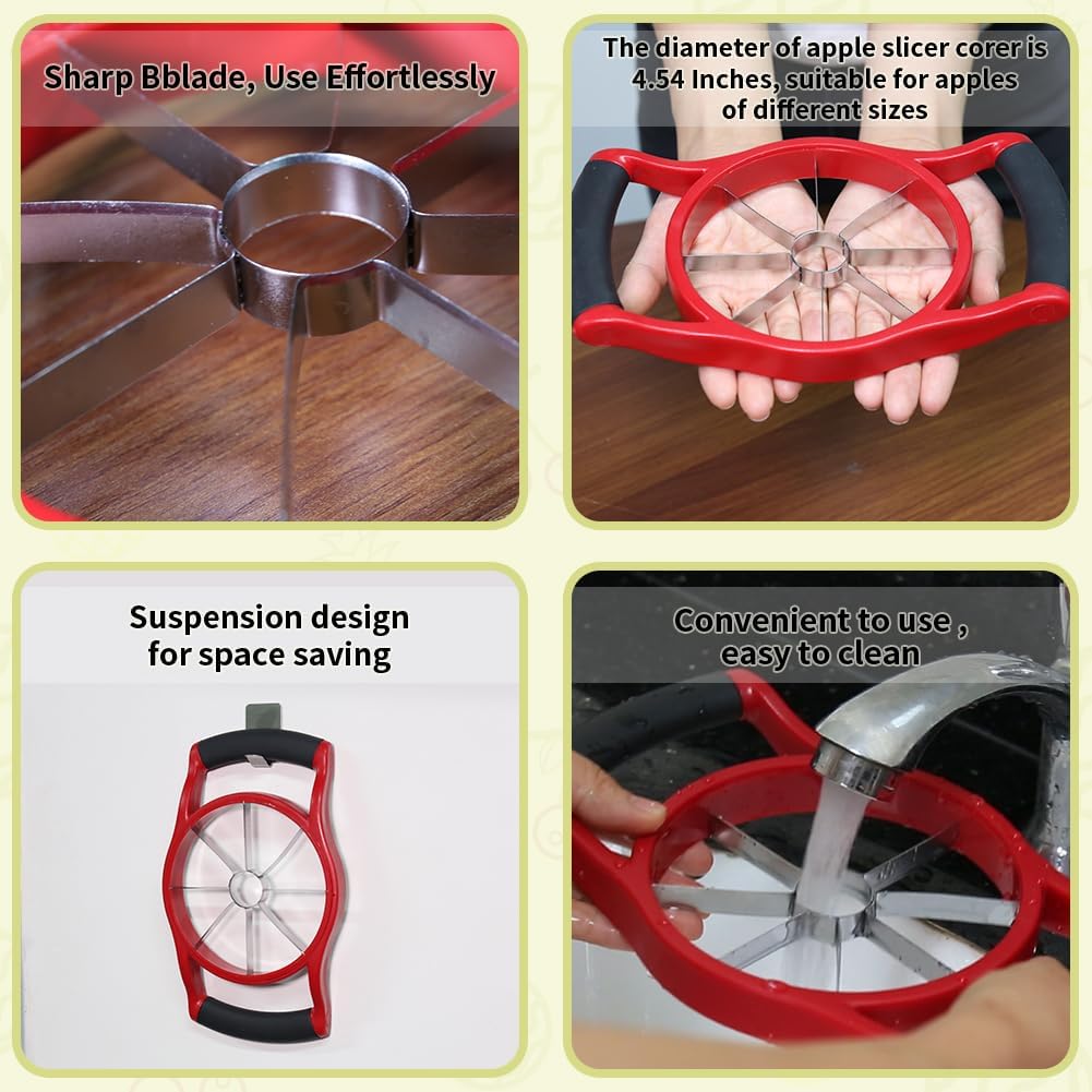Apple Slicer Corer, 8-Slice [Large Size] Premium Apple Slicer Corer, Cutter, Divider, Wedger, Stainless Steel Easy Grip Fruit Slicer with Sharp Blade for Apples, Pears and More, Red - Image 8