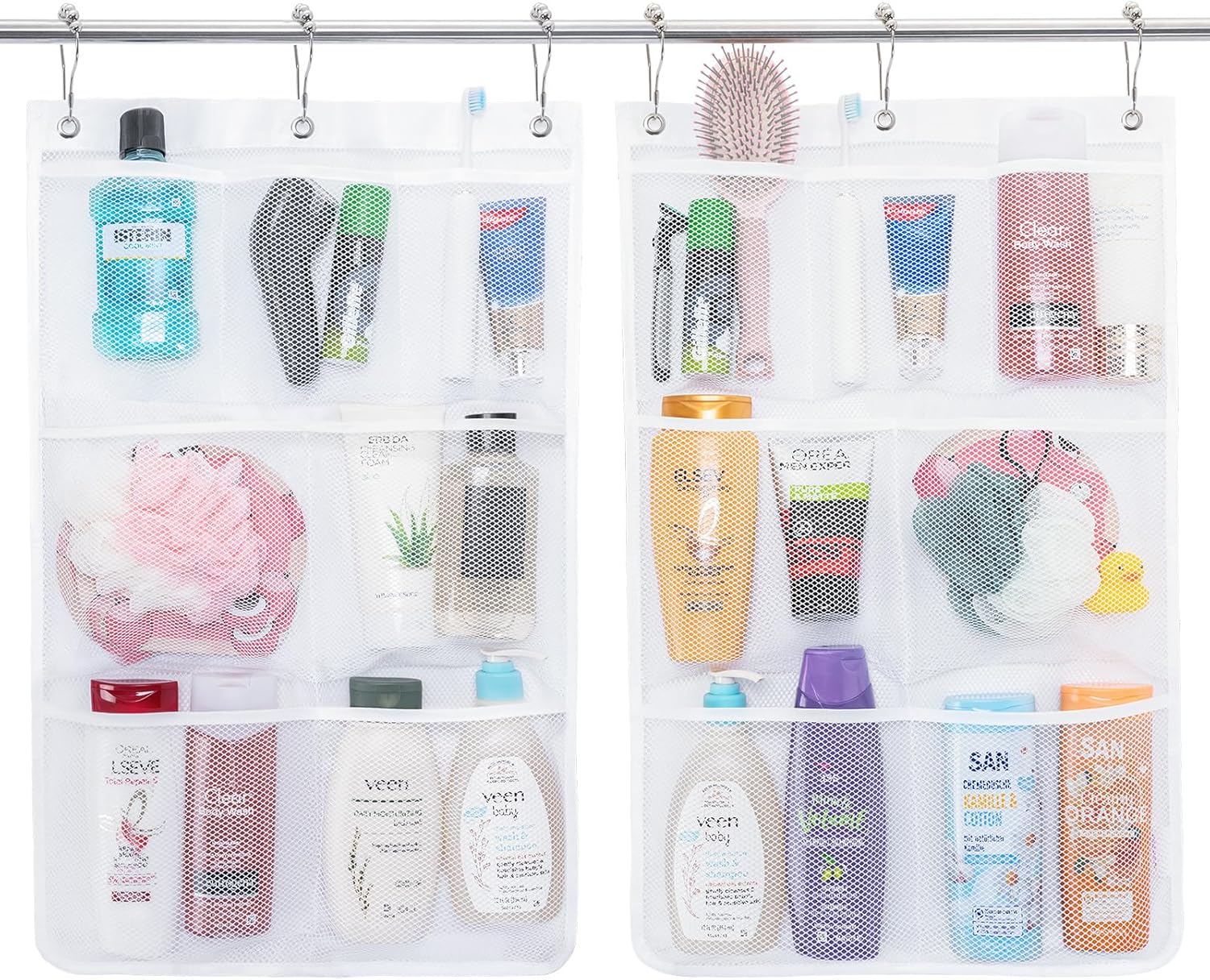 Cruise Essentials Shower Caddy Mt-Have, 7 Pockets Hanging Bathroom Organizer with Quick-Dry Mesh, Portable Shower Bag to Storage Soap, Shampoo, for RVing, Travel, Camping, White, 2 Packs - Image 1