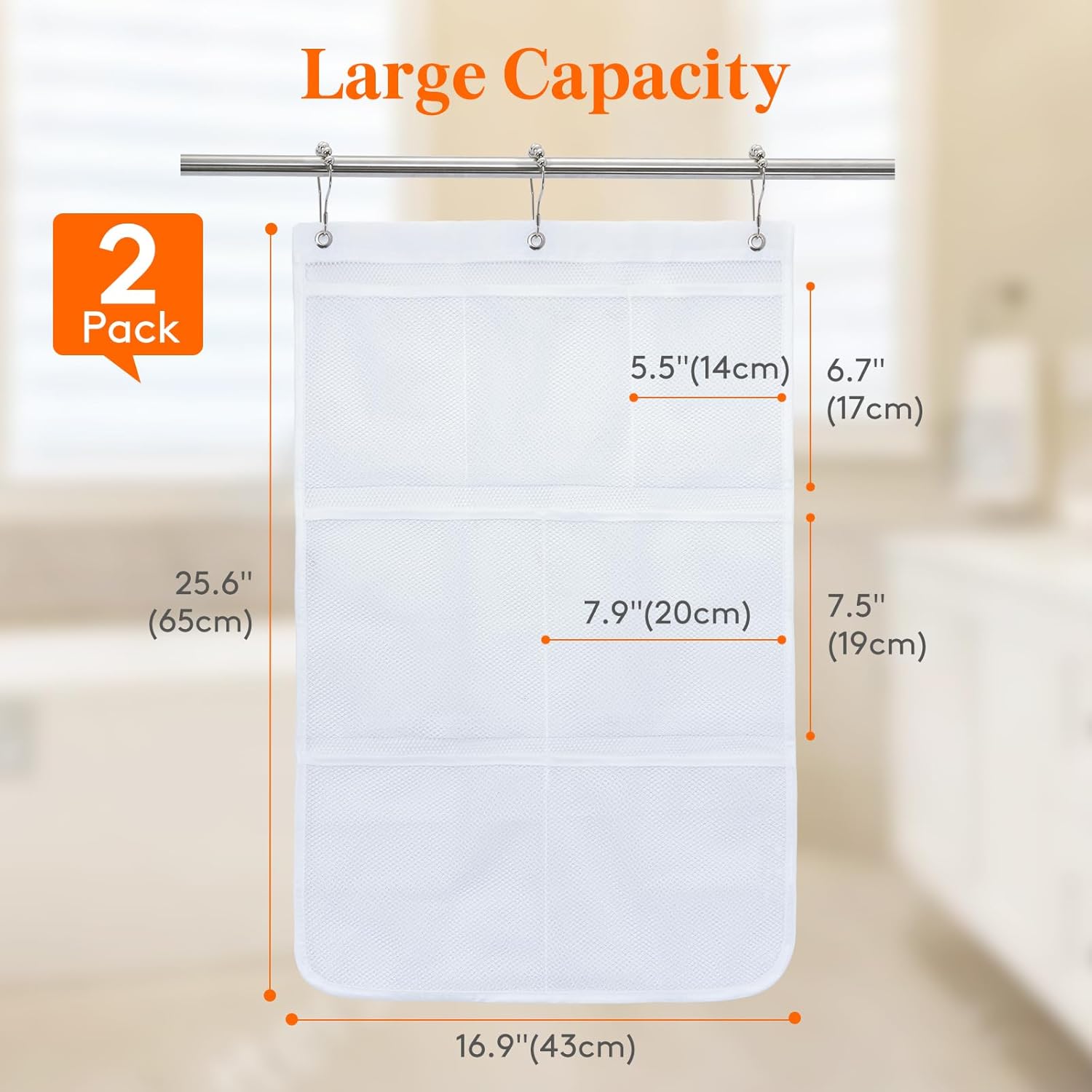 Cruise Essentials Shower Caddy Mt-Have, 7 Pockets Hanging Bathroom Organizer with Quick-Dry Mesh, Portable Shower Bag to Storage Soap, Shampoo, for RVing, Travel, Camping, White, 2 Packs - Image 2