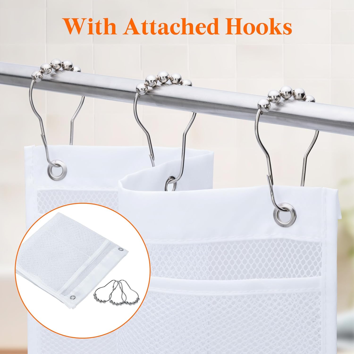 Cruise Essentials Shower Caddy Mt-Have, 7 Pockets Hanging Bathroom Organizer with Quick-Dry Mesh, Portable Shower Bag to Storage Soap, Shampoo, for RVing, Travel, Camping, White, 2 Packs - Image 4