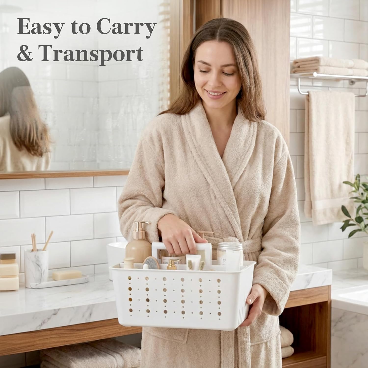 Shower Caddy Portable, Cleaning Supplies Caddy Organizer with Handle and Adjtable Dividers, Plastic Shower Basket for Dorm Room Essentials, College, Bathroom, White, 1 Pack - Image 4