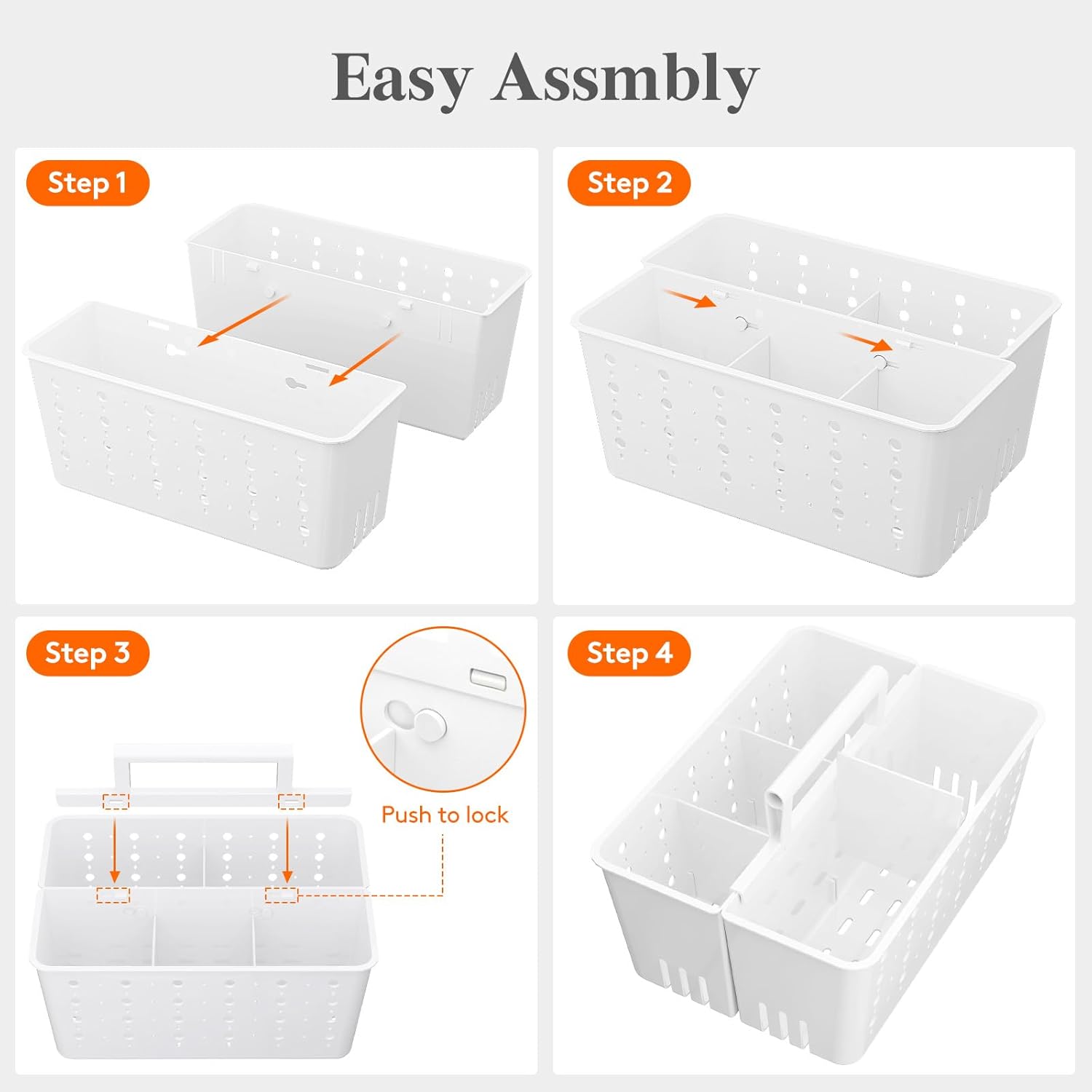 Shower Caddy Portable, Cleaning Supplies Caddy Organizer with Handle and Adjtable Dividers, Plastic Shower Basket for Dorm Room Essentials, College, Bathroom, White, 1 Pack - Image 7