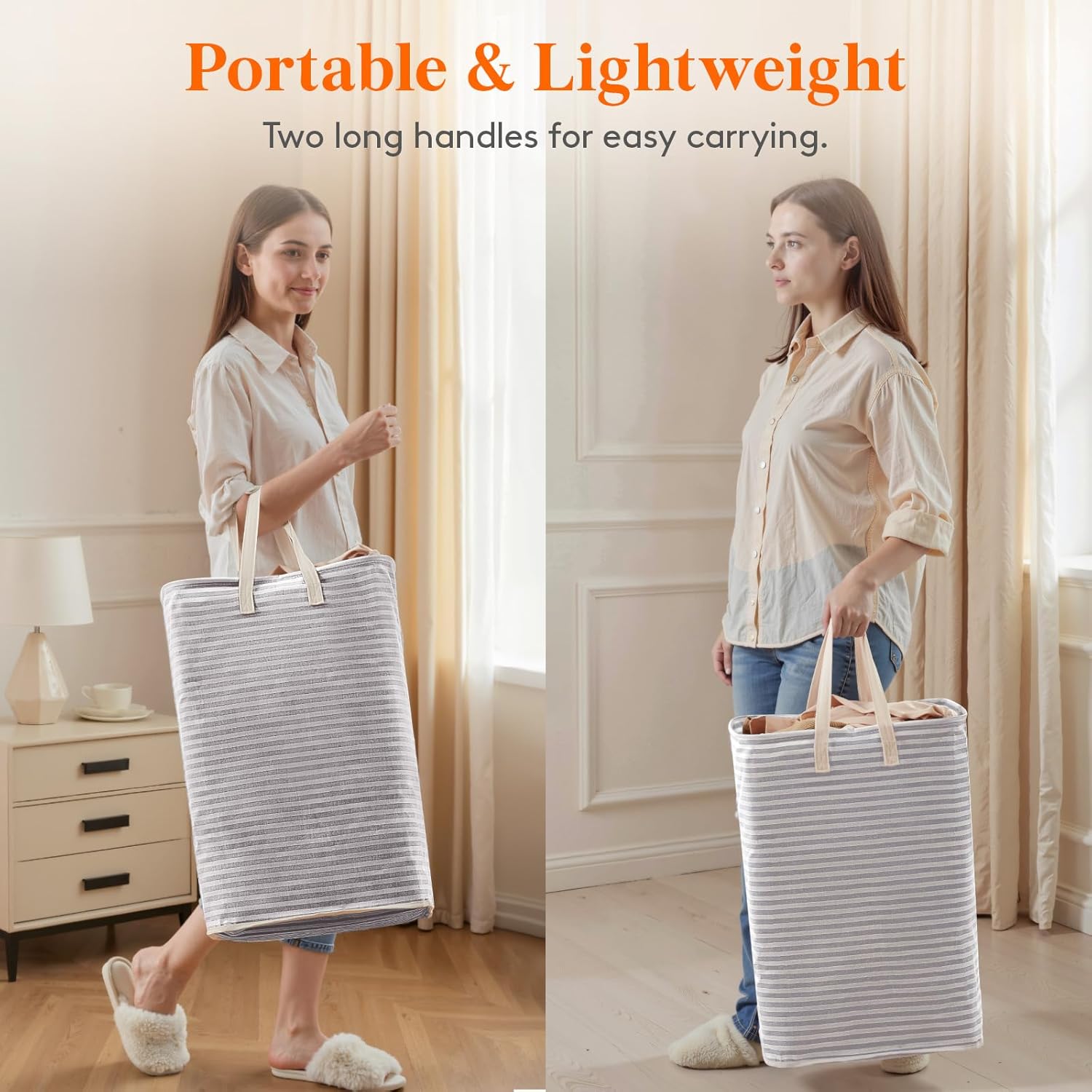 75L Large Collapsible Laundry Hamper, Tall Foldable Dirty Clothes Baskets Waterproof, Freestanding Design with Easy Carry Handles in Dorm Bedroom Bathroom College, Grey - Image 5