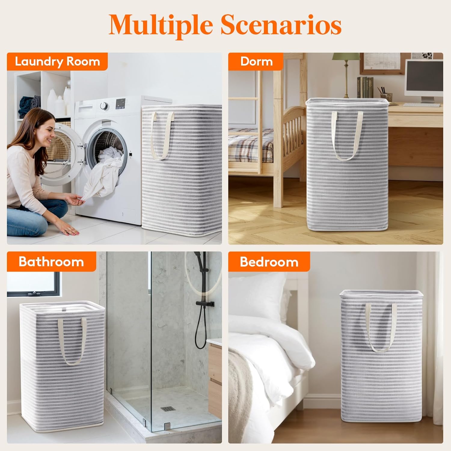 75L Large Collapsible Laundry Hamper, Tall Foldable Dirty Clothes Baskets Waterproof, Freestanding Design with Easy Carry Handles in Dorm Bedroom Bathroom College, Grey - Image 8