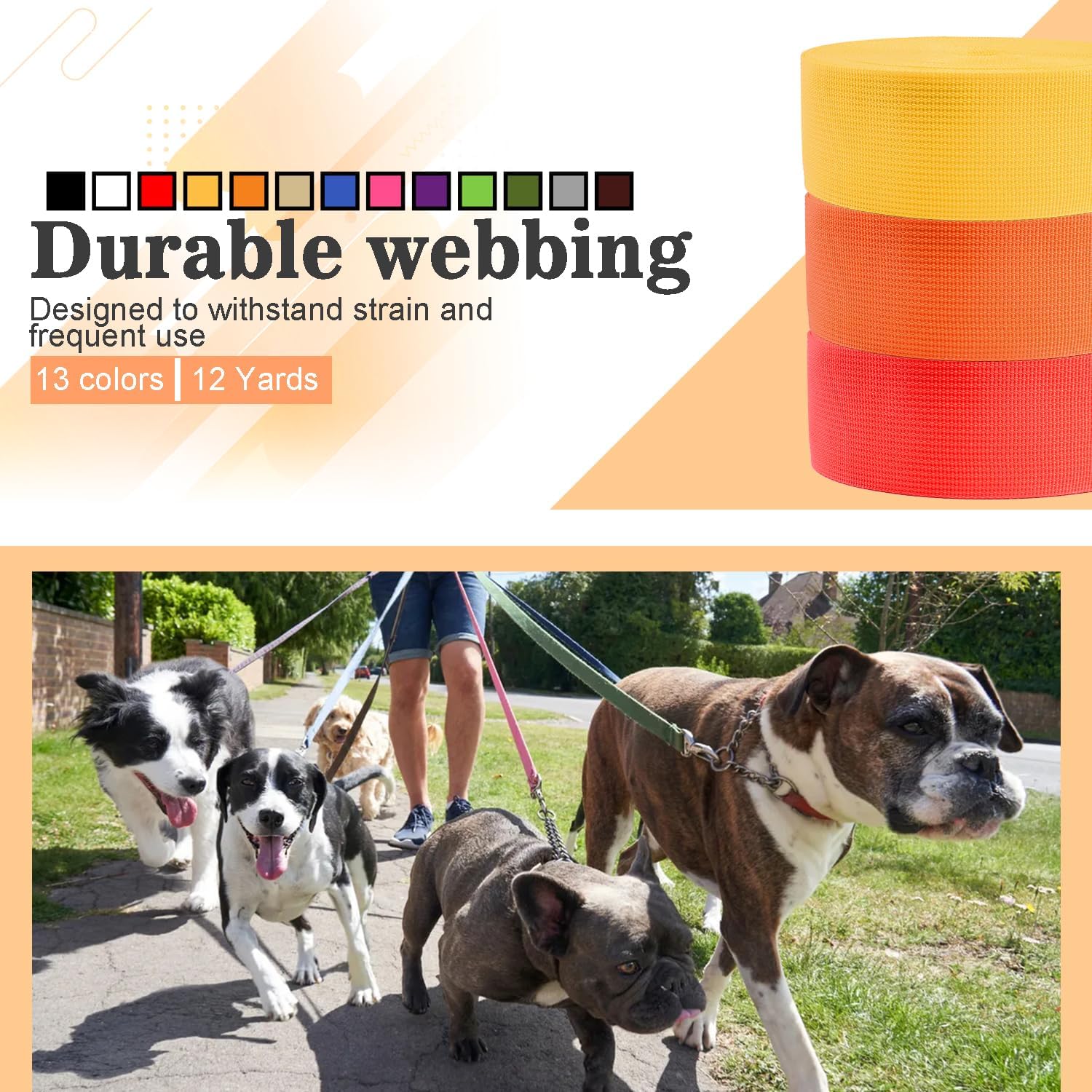 CooBigo 12 Yards Webbing 1 Inch Wide Polypropylene Webbing Strap 1