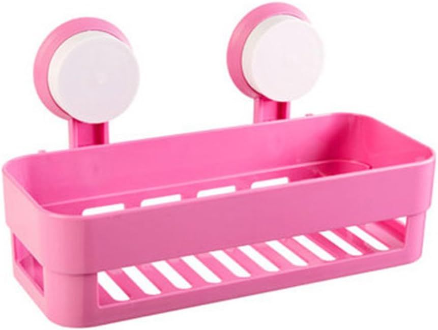 Plastic Organizer Rack for Bathroom Kitchen Storage Box Basket Organization W/Wall Mounted Suction Cup (Pink) - Image 1