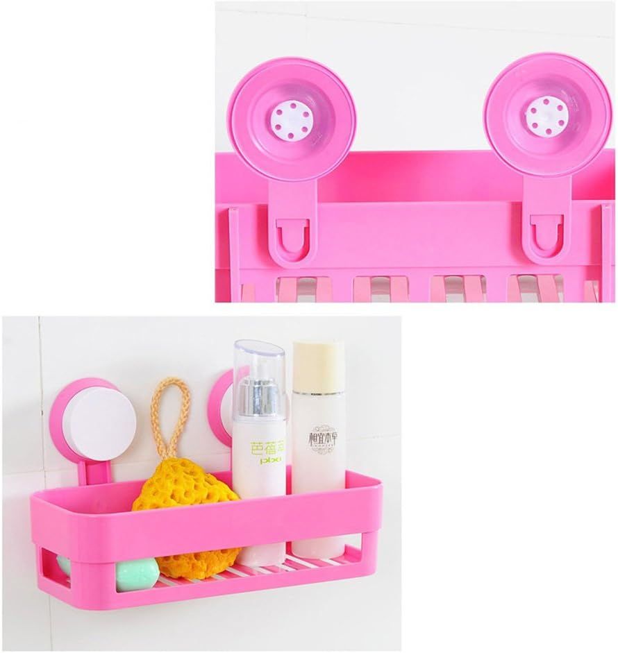 Plastic Organizer Rack for Bathroom Kitchen Storage Box Basket Organization W/Wall Mounted Suction Cup (Pink) - Image 3