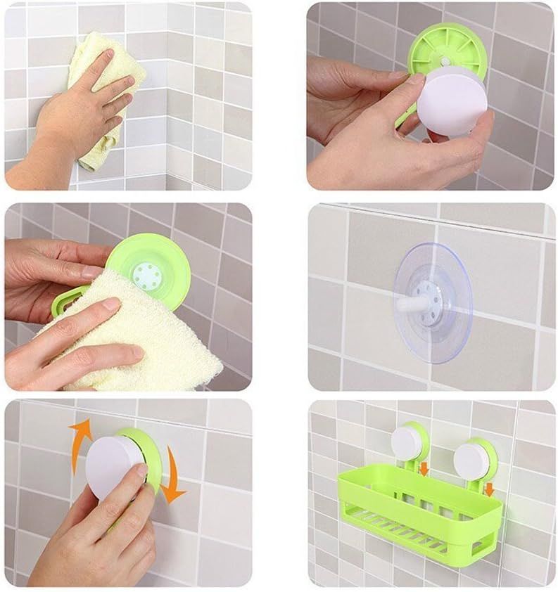 Plastic Organizer Rack for Bathroom Kitchen Storage Box Basket Organization W/Wall Mounted Suction Cup (Pink) - Image 4