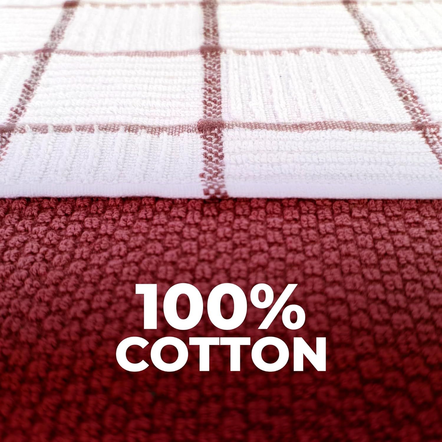 6 Pack Large Kitchen Towels, 16x27 inch Absorbent Dishcloths, 100% Cotton Cleaning Cloth, Red Set (Pack of 6) - Image 4