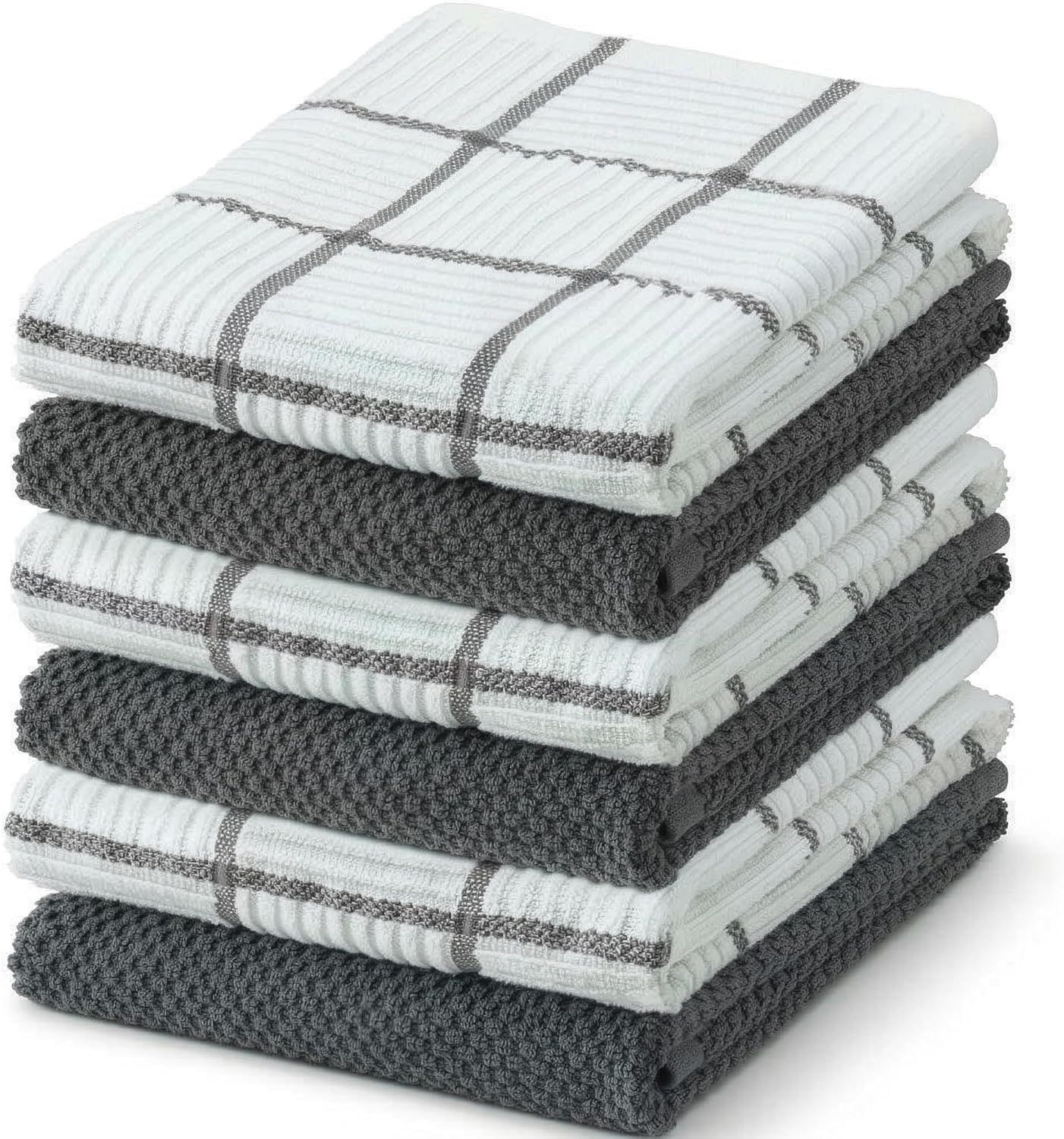 6 Pack Large Kitchen Towels, 16x27 inch Absorbent Dishcloths, 100% Cotton Cleaning Cloth, Gray Set (Pack of 6) - Image 1