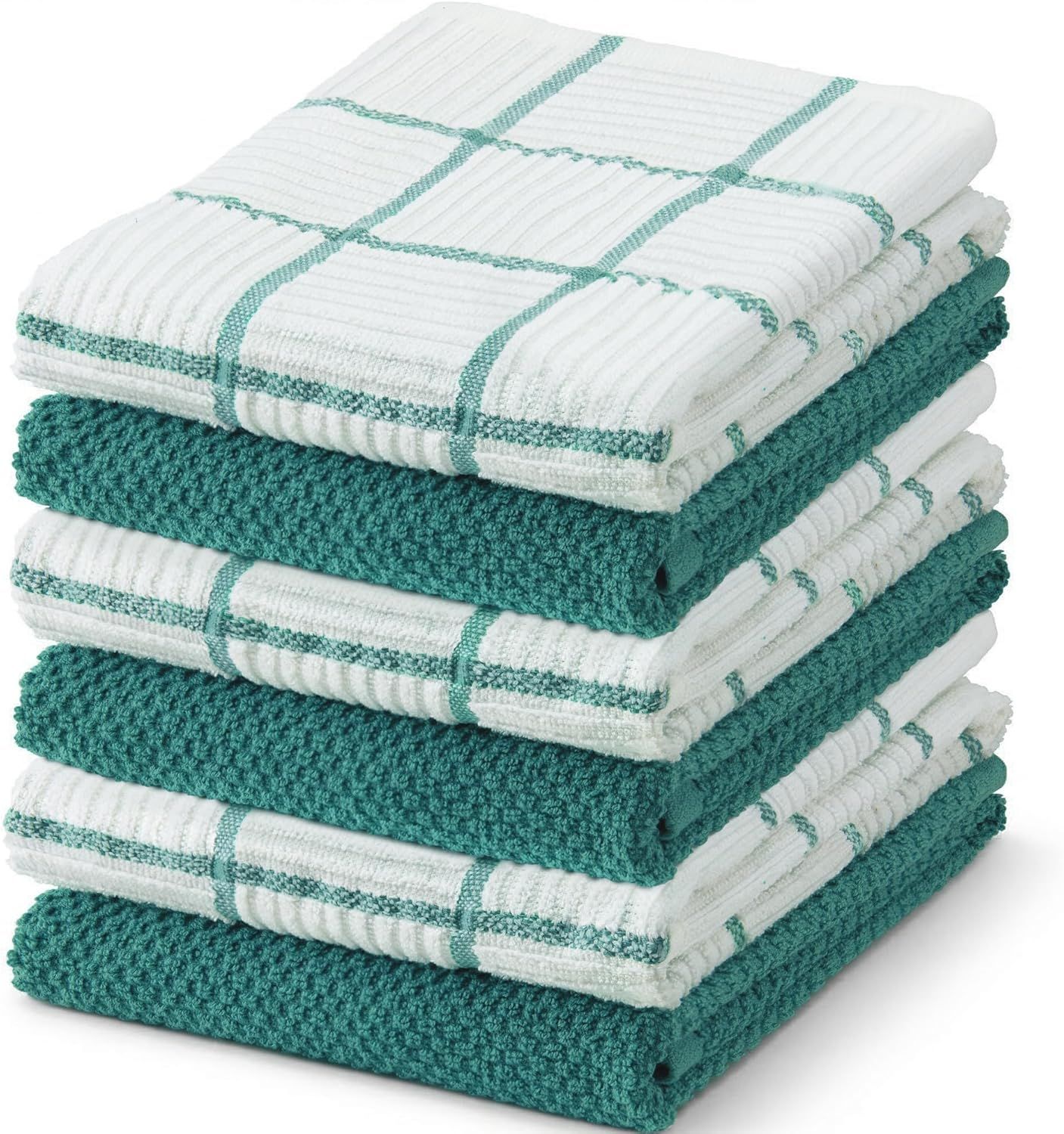 6 Pack Large Kitchen Towels, 16x27 inch Absorbent Dishcloths, 100% Cotton Cleaning Cloth, Teal Set (Pack of 6) - Image 1