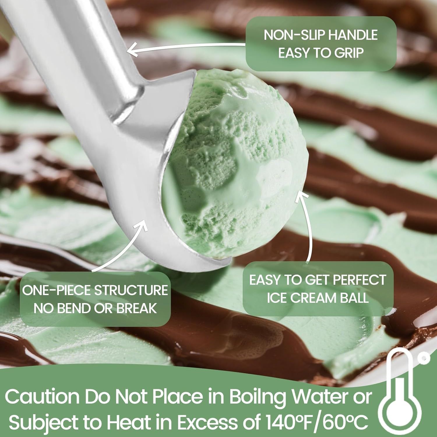 Ice Cream Scoop, 2PCS 7 inches Nonstick Anti-Freeze Ice Cream Scooper One Piece Aluminum Design Dishwasher Safe - Image 4
