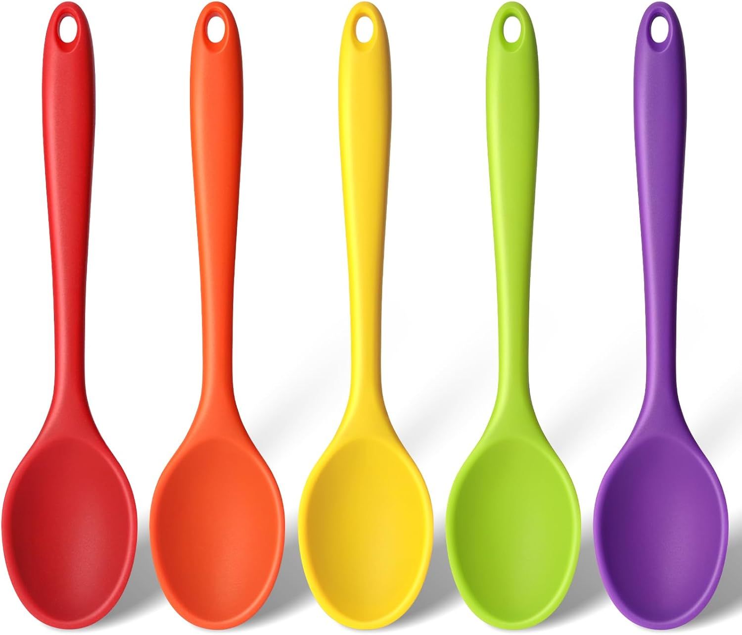 5PCS Small Silicone Spoons, 8 Inch Silicone Mixing Spoons for Baking, Cooking, Tasting, Quiet Stirring Hot Cocoa, Sauce, Risotto, Safe & Nonstick, Kitchen Gifts for Women, Cooking Gifts for Men - Image 1