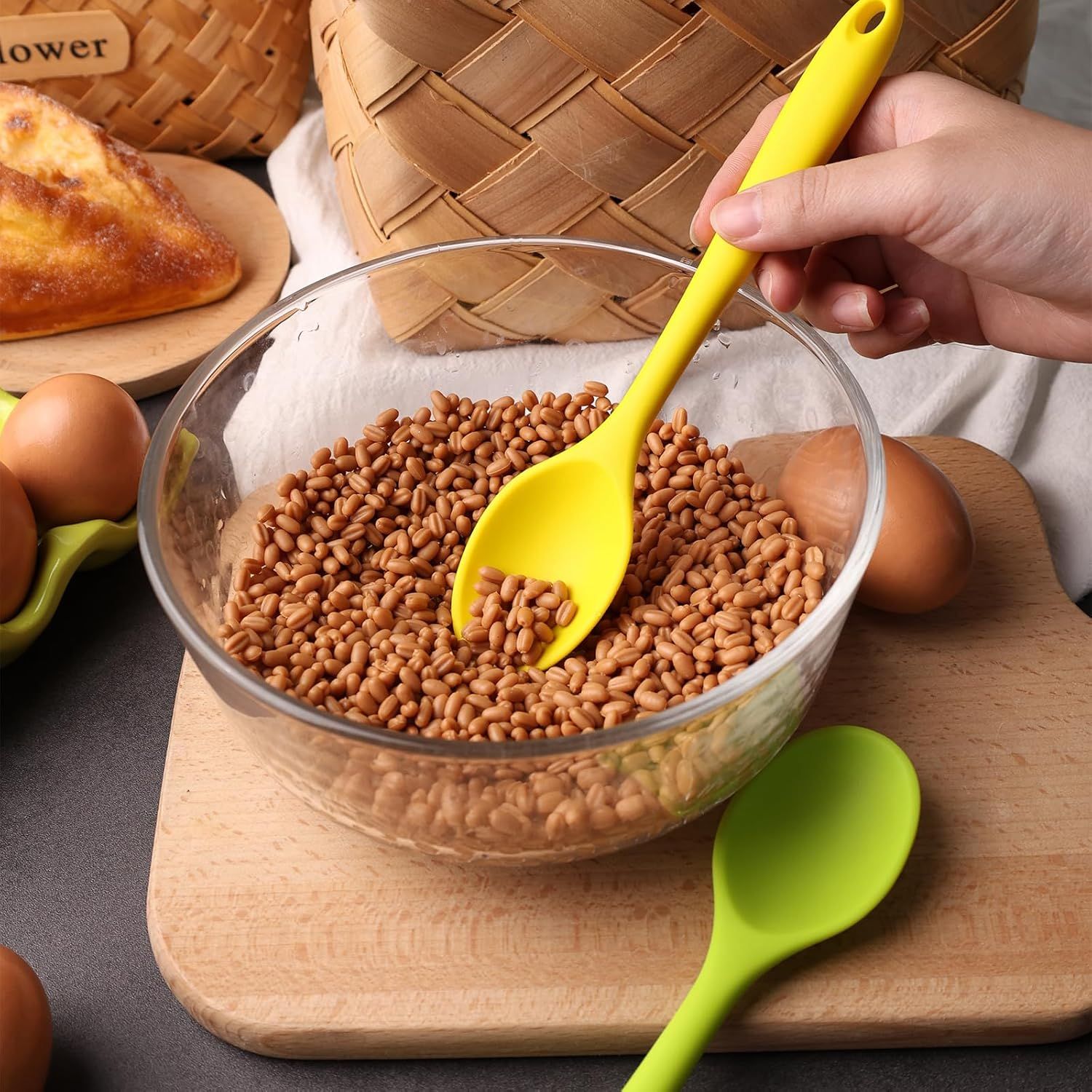 5PCS Small Silicone Spoons, 8 Inch Silicone Mixing Spoons for Baking, Cooking, Tasting, Quiet Stirring Hot Cocoa, Sauce, Risotto, Safe & Nonstick, Kitchen Gifts for Women, Cooking Gifts for Men - Image 2