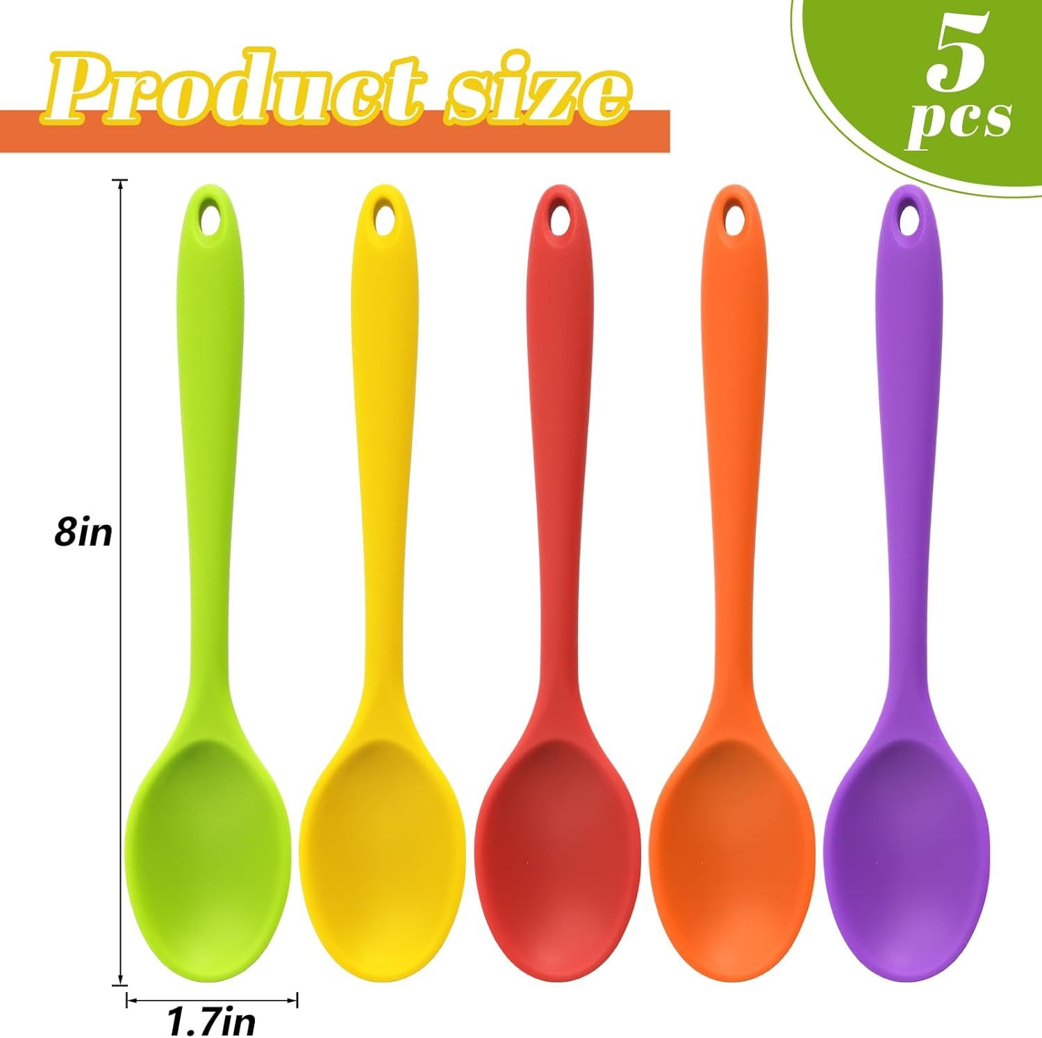 5PCS Small Silicone Spoons, 8 Inch Silicone Mixing Spoons for Baking, Cooking, Tasting, Quiet Stirring Hot Cocoa, Sauce, Risotto, Safe & Nonstick, Kitchen Gifts for Women, Cooking Gifts for Men - Image 3