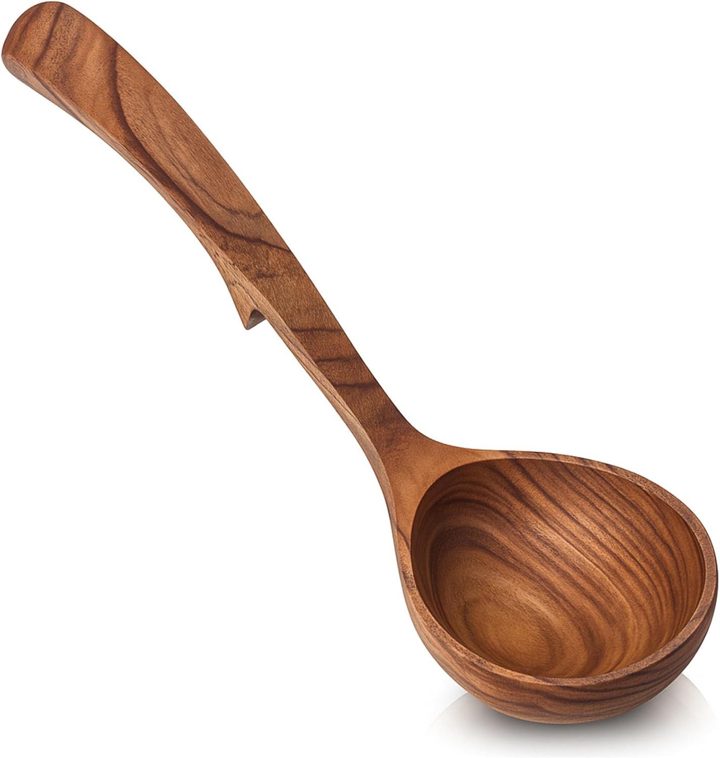 Wooden Ladle for Cooking, Wooden Soup Spoons, Natural Teak Wood Serving Spoon, 9'' Long Handle Scooper for Stirring Gravy Sauce Porridge, House Warming Gifts New Home - Image 1