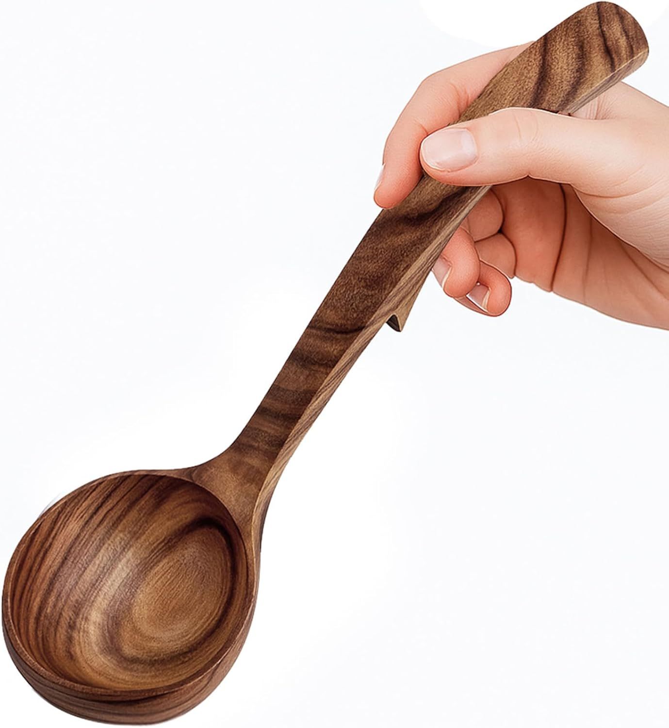 Wooden Ladle for Cooking, Wooden Soup Spoons, Natural Teak Wood Serving Spoon, 9'' Long Handle Scooper for Stirring Gravy Sauce Porridge, House Warming Gifts New Home - Image 7