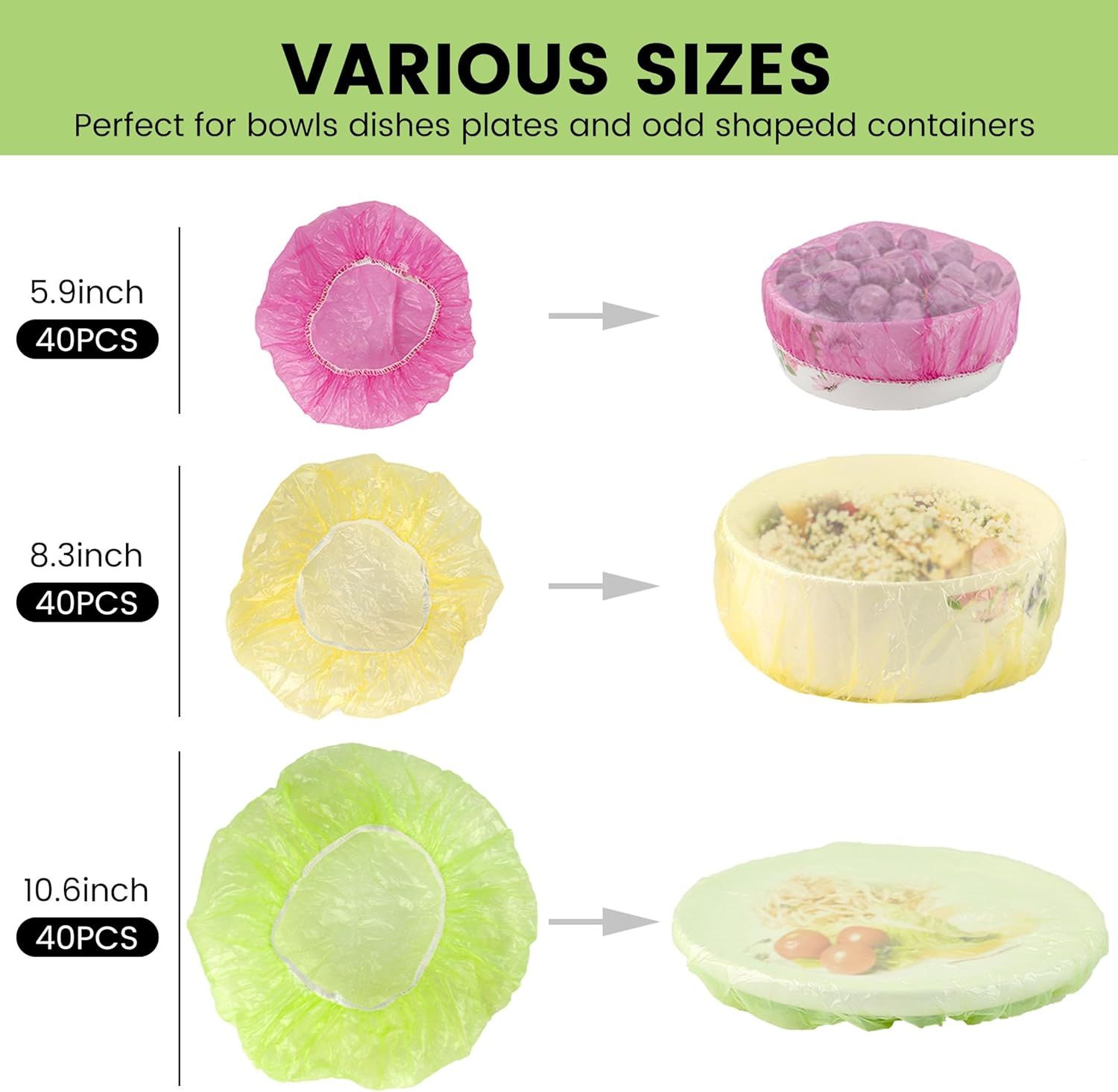 120PCS Reusable Bowl Covers – Elastic Plastic Food Storage Wraps for Kitchen, Baking, Picnics & Family Use, 3 Sizes (Large, Medium, Small) - Image 3