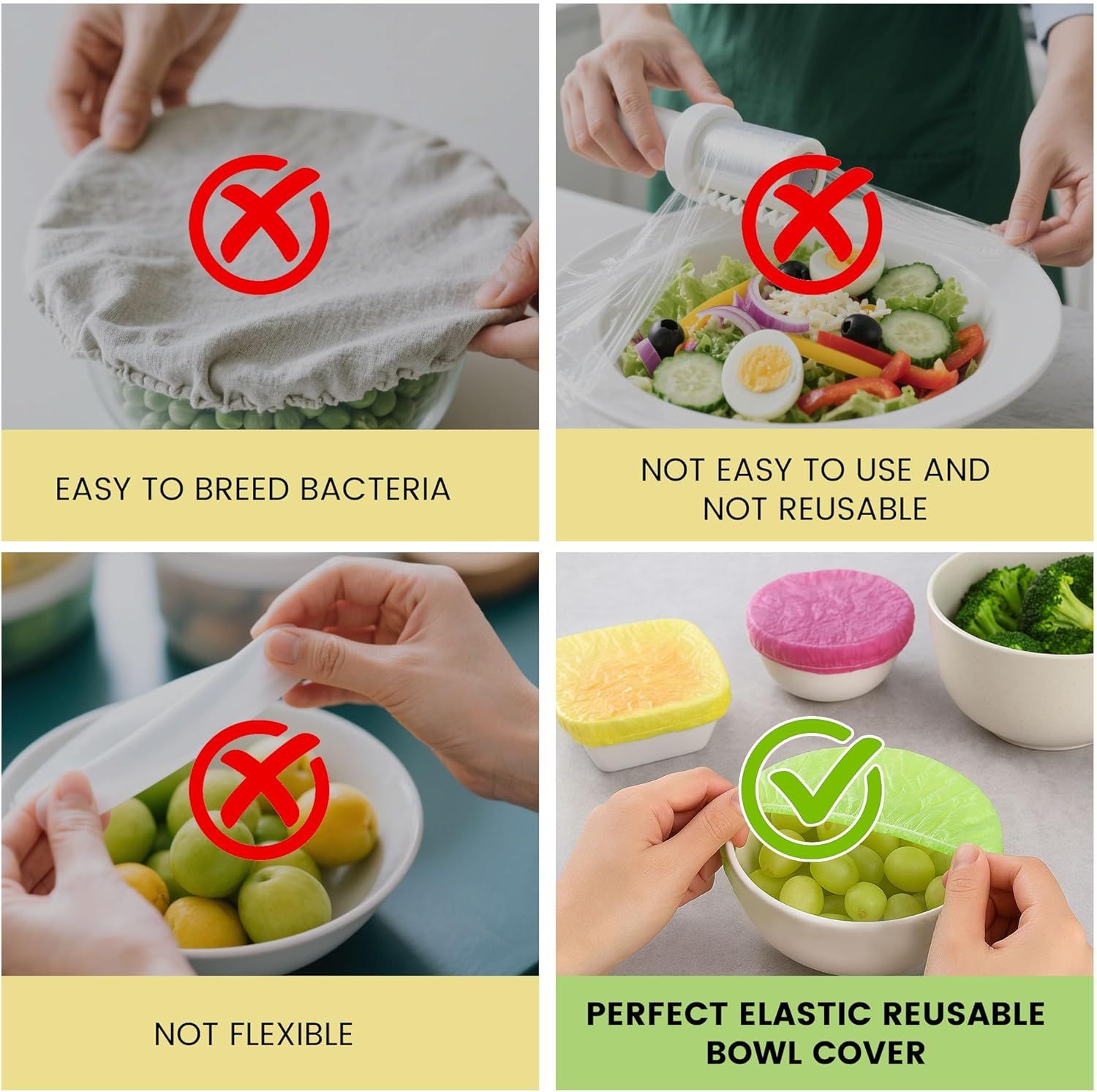 120PCS Reusable Bowl Covers – Elastic Plastic Food Storage Wraps for Kitchen, Baking, Picnics & Family Use, 3 Sizes (Large, Medium, Small) - Image 4
