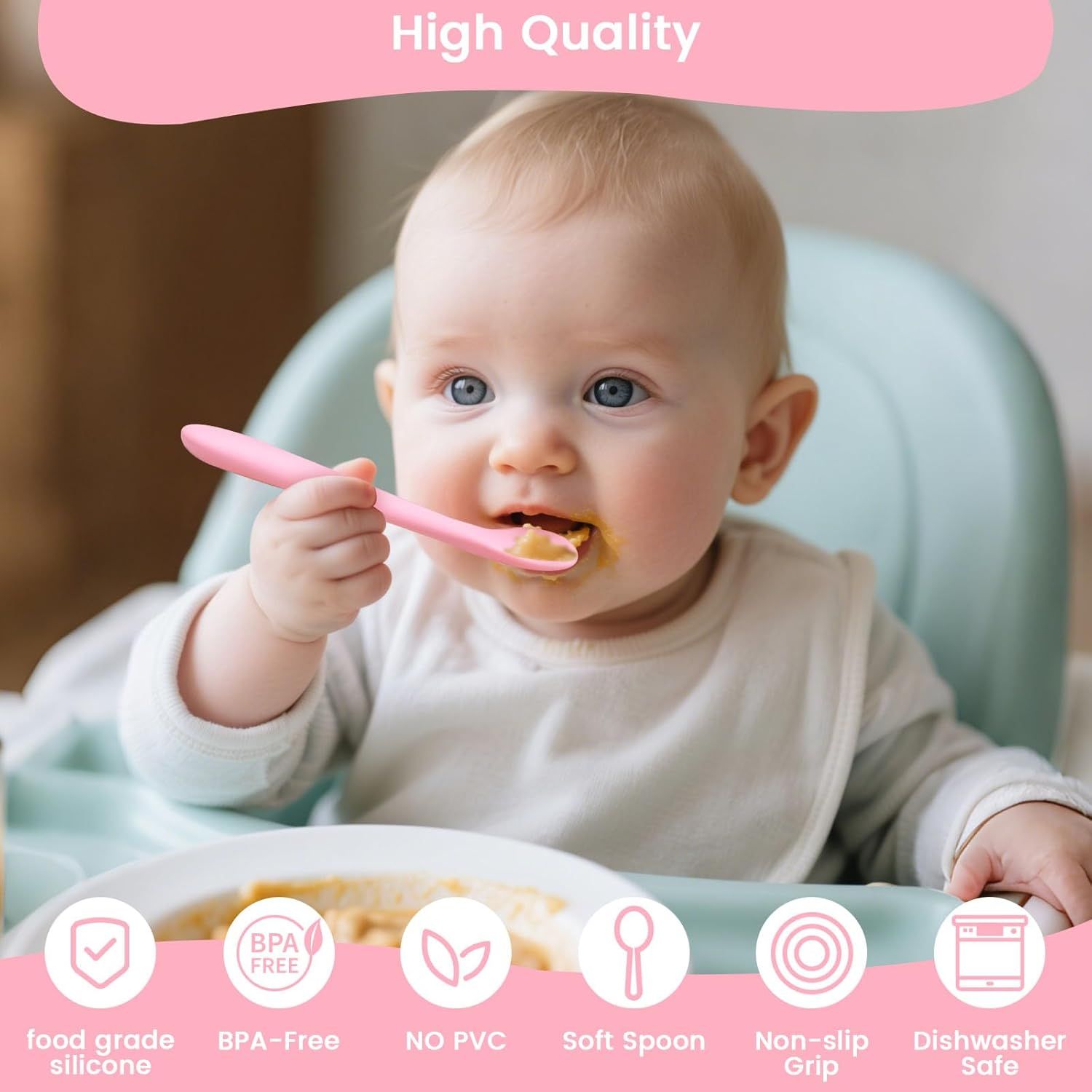 8-Piece Silicone Baby Spoons, First Stage Infant Self Feeding Spoons, Soft-Tip Gentle on Gums, Baby Utensils, Infant Training Spoon, Dishwasher Safe & Boil-proof - Image 4