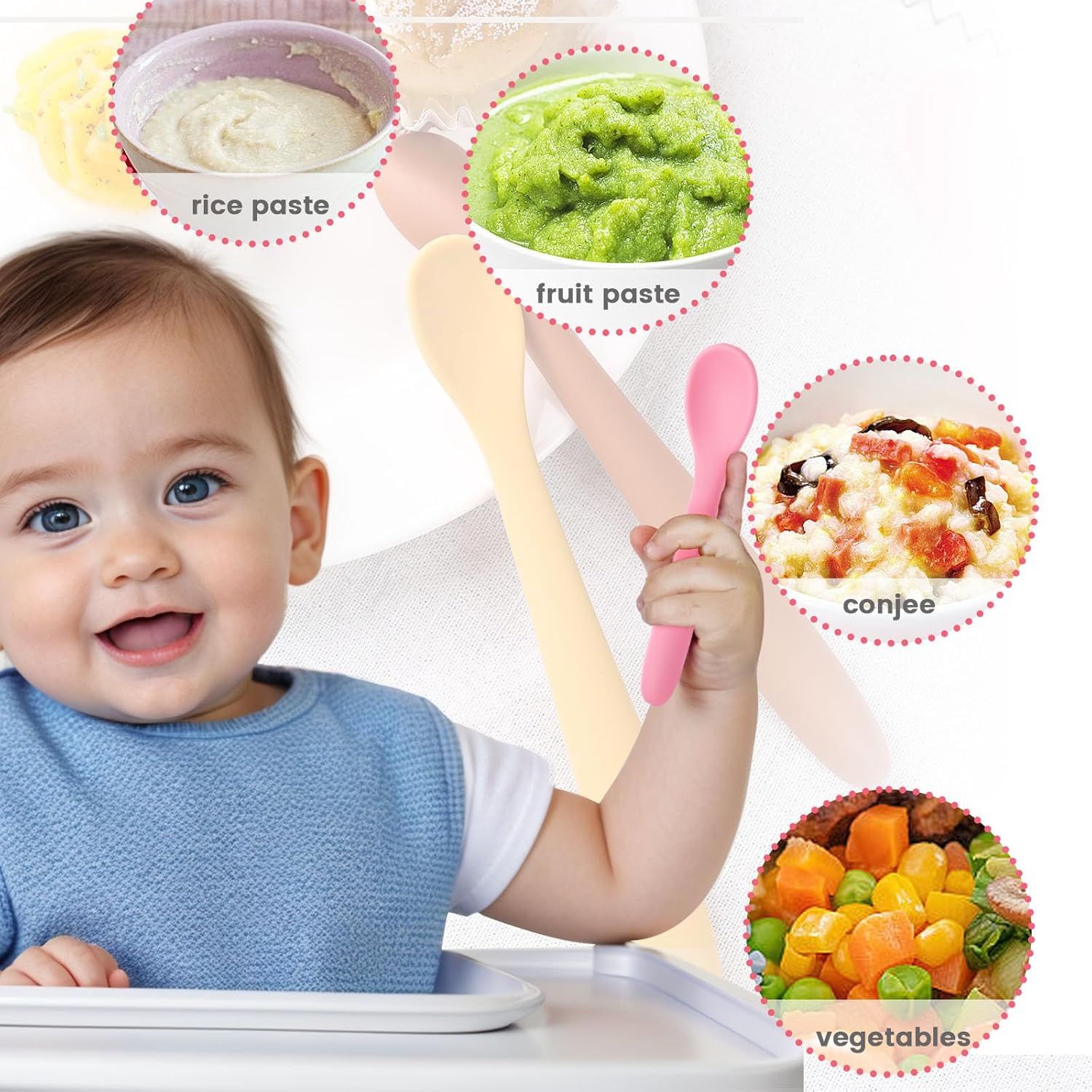 8-Piece Silicone Baby Spoons, First Stage Infant Self Feeding Spoons, Soft-Tip Gentle on Gums, Baby Utensils, Infant Training Spoon, Dishwasher Safe & Boil-proof - Image 7