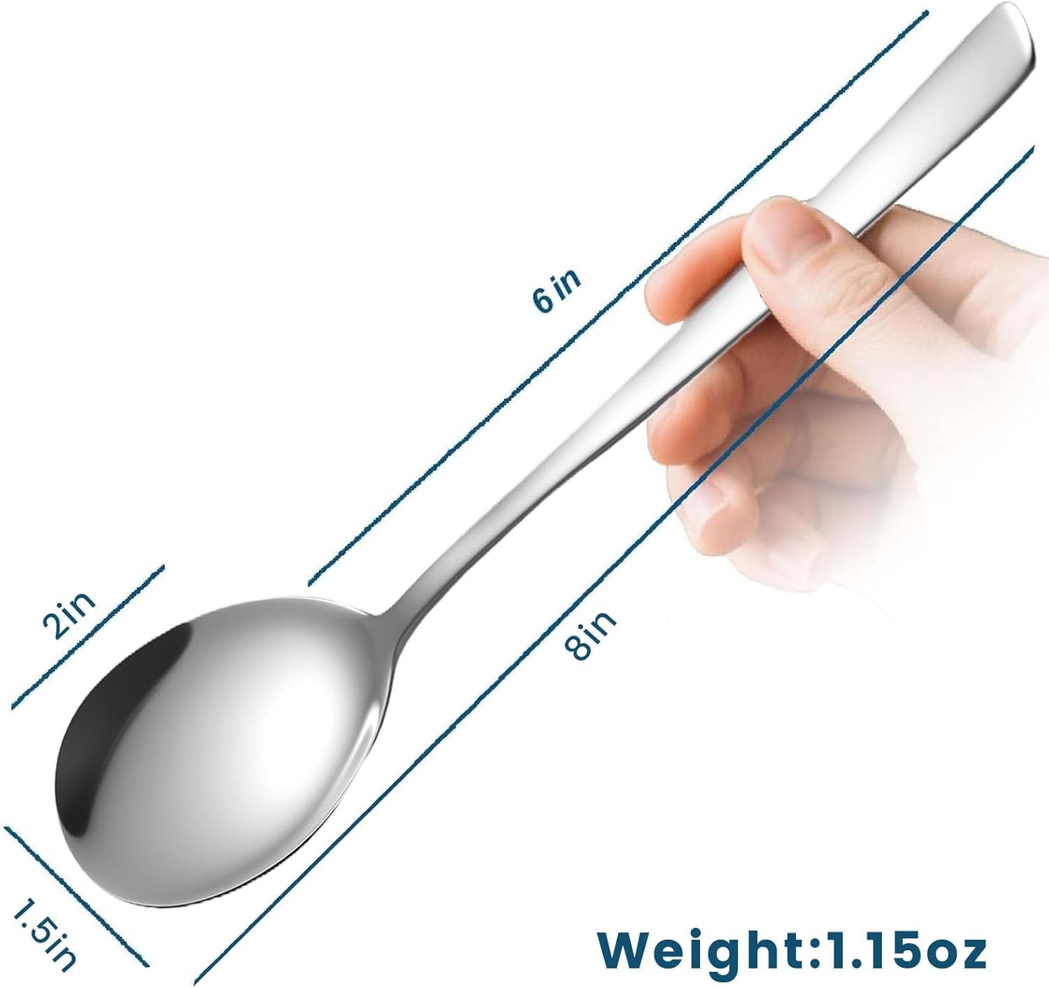 Soup Spoons, 8PCS Korean Spoon, 8.5 Inch Stainless Steel Tablespoon with Long Handles for Home Kitchen Restaurant, Flatware Set for Stirring Hot Cocoa and Cereal, Durable & Dishwasher Safe - Image 3