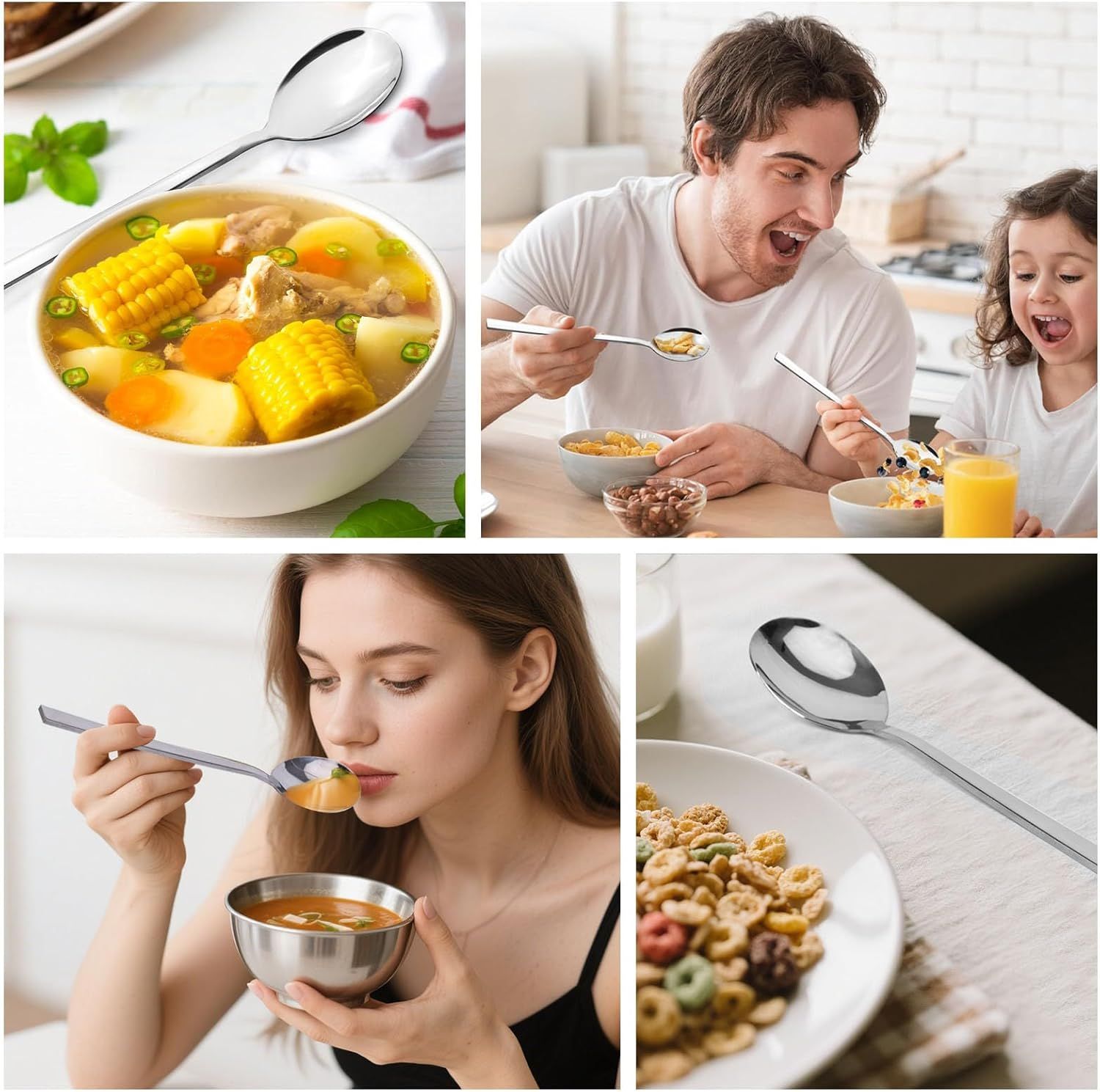 Soup Spoons, 8PCS Korean Spoon, 8.5 Inch Stainless Steel Tablespoon with Long Handles for Home Kitchen Restaurant, Flatware Set for Stirring Hot Cocoa and Cereal, Durable & Dishwasher Safe - Image 6