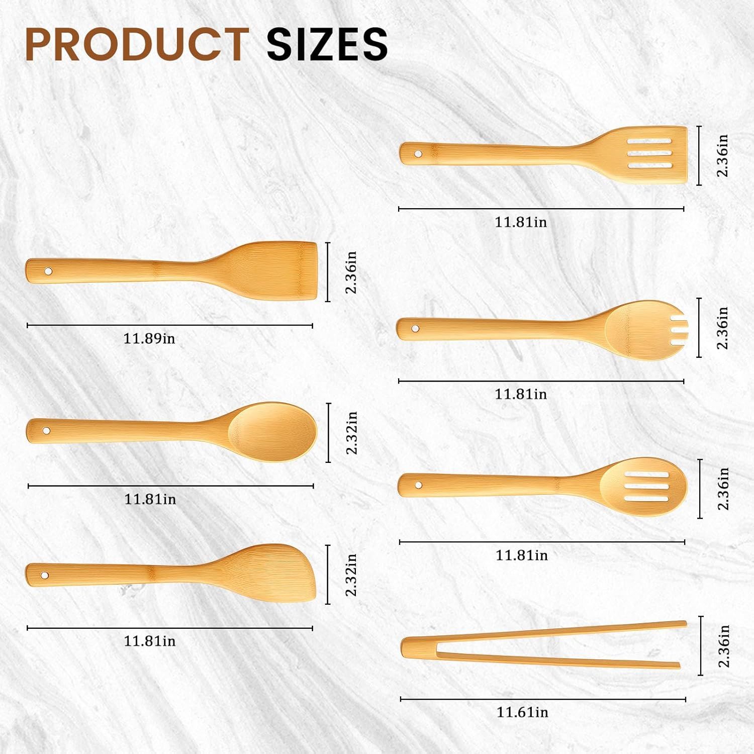 7-Piece Bamboo Kitchen Utensils Set, Wooden Spoons & Spatulas for Nonstick Cookware, Lightweight Heat-Resistant Cooking Tools with Comfortable Grip, Kitchen Gift Set - Image 3