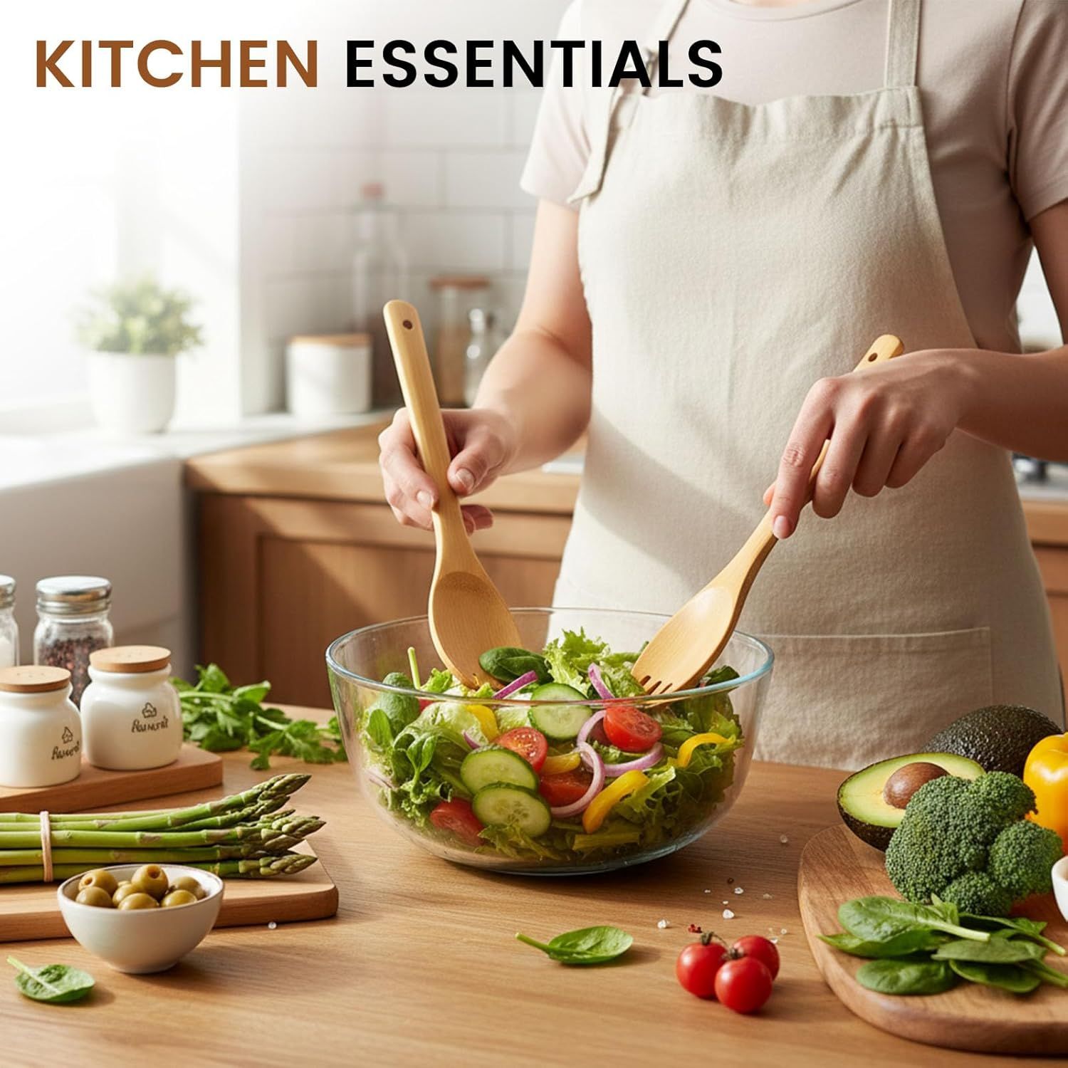 7-Piece Bamboo Kitchen Utensils Set, Wooden Spoons & Spatulas for Nonstick Cookware, Lightweight Heat-Resistant Cooking Tools with Comfortable Grip, Kitchen Gift Set - Image 7