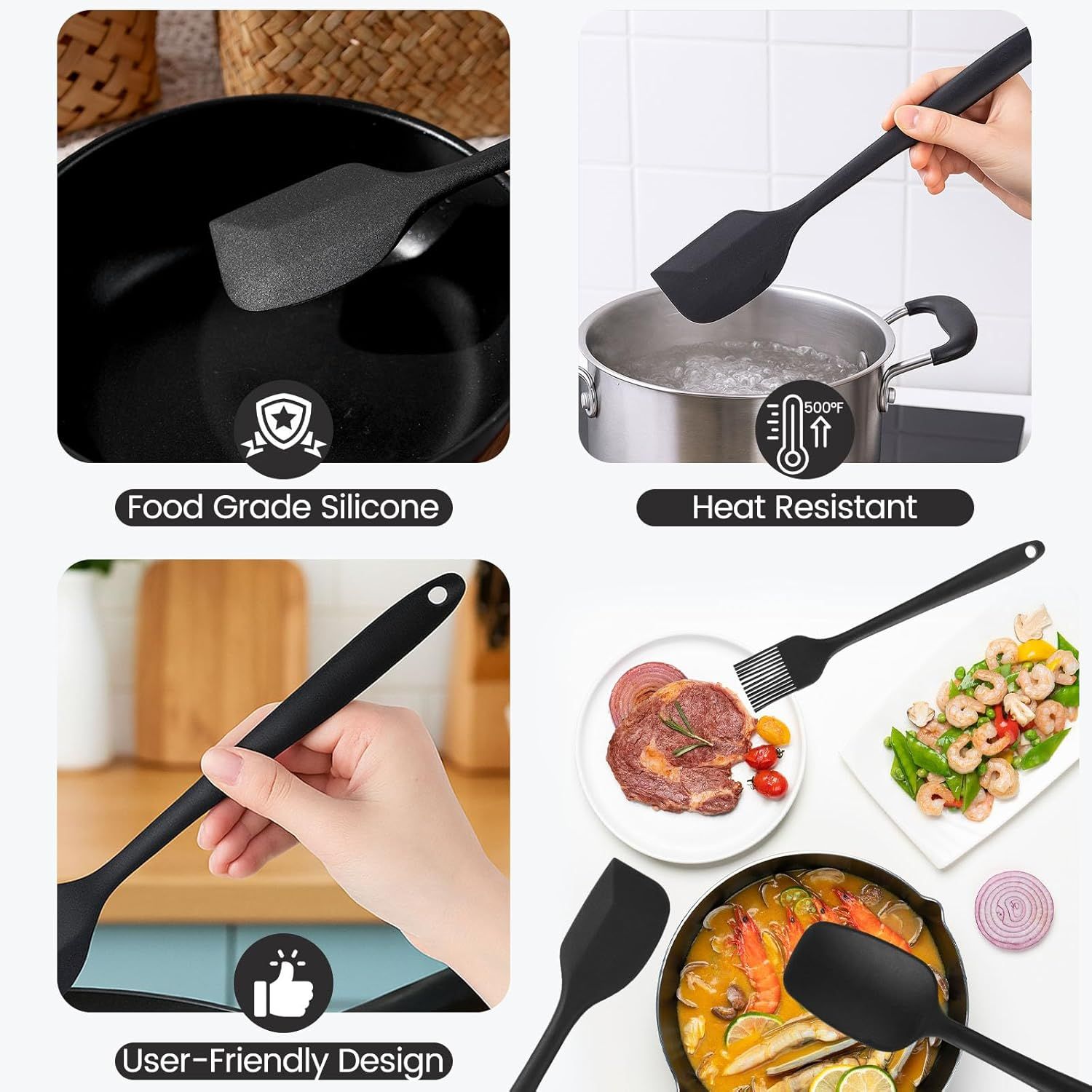 Silicone Spatula Set, 6 PCS Food Grade Kitchen Utensils with Silicone Brush, 480°F Heat Resistant Non Stick Rubber Spatula for Scraping, Cake Baking, Cooking, Mixing, Dishwasher Safe - Image 7