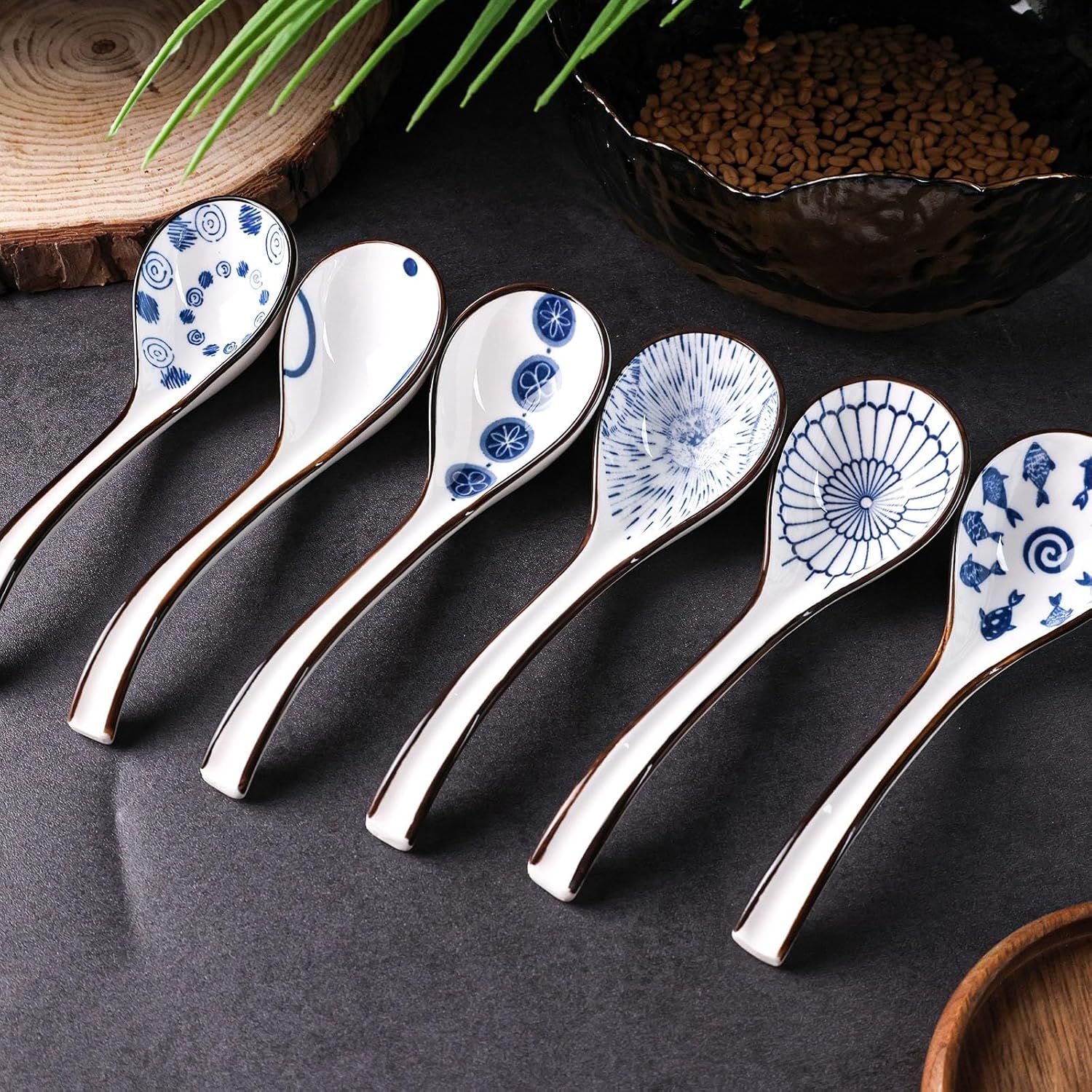 Asian Soup Spoon, 6 PCS Ceramic Soup Spoons for Ramen, Pho, Wonton, Miso, Dumplings, Rice, Noodle, Elegant Gifts for Friends Parents Family, with Long Handle, Easy to Hold, Non-slip Bottom - Image 6
