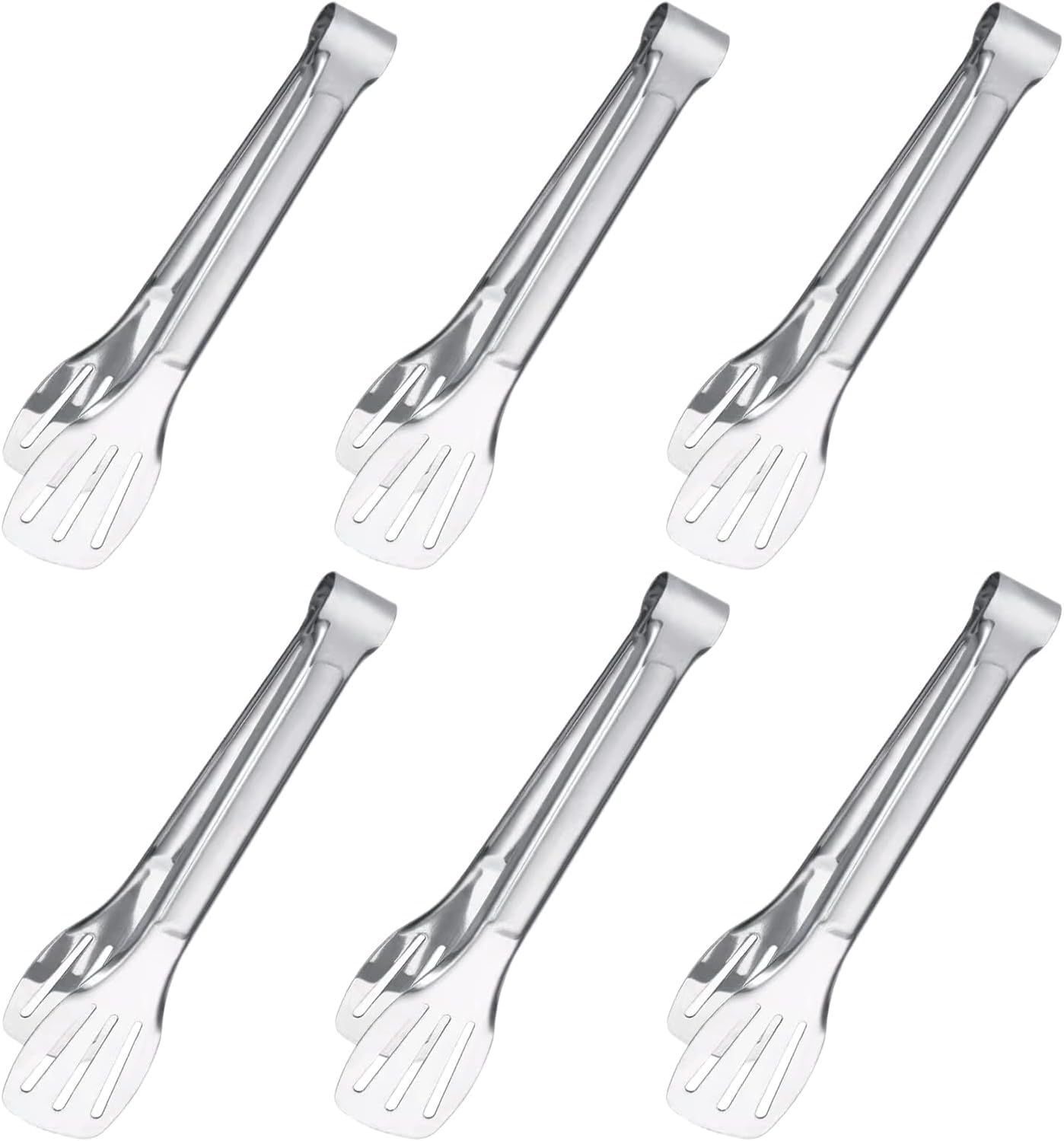 6PCS Serving Tongs, 7Inch Buffet Tongs, Stainless Steel Food Tong Small Serving Utensils for Cooking, Entertaining, Salad, Barbecue, Buffet, Toast and Steak by  (Stainless buffet tongs) - Image 1