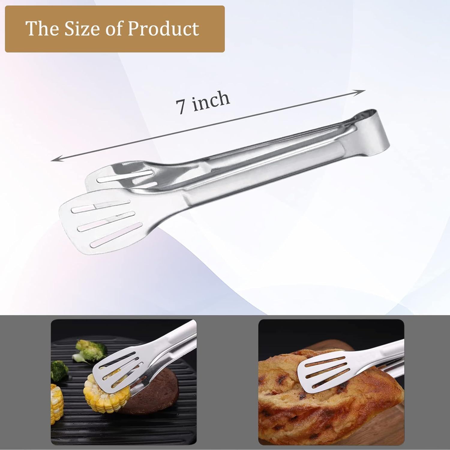 6PCS Serving Tongs, 7Inch Buffet Tongs, Stainless Steel Food Tong Small Serving Utensils for Cooking, Entertaining, Salad, Barbecue, Buffet, Toast and Steak by  (Stainless buffet tongs) - Image 3