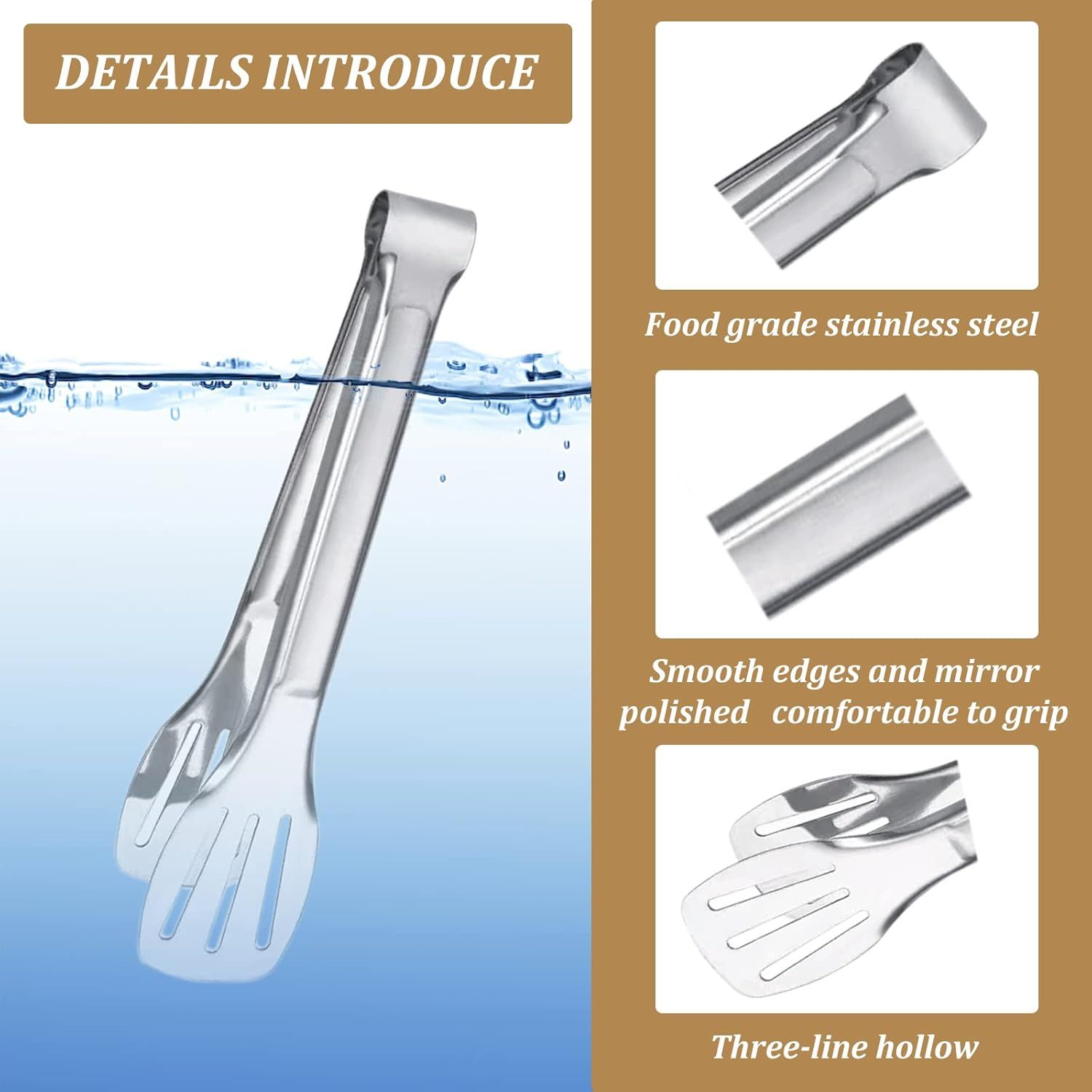 6PCS Serving Tongs, 7Inch Buffet Tongs, Stainless Steel Food Tong Small Serving Utensils for Cooking, Entertaining, Salad, Barbecue, Buffet, Toast and Steak by  (Stainless buffet tongs) - Image 4