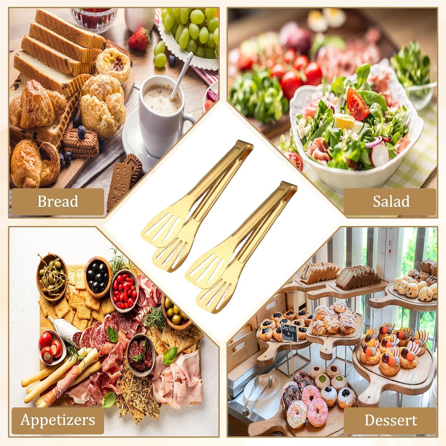 6 Pack Serving Tongs Kitchen Tong, 7 Inch Gold Buffet Tongs, Stainless Steel Food Tong Small Tong, Serving Tong for Buffet, Party, Salad, Appetizers - Image 7