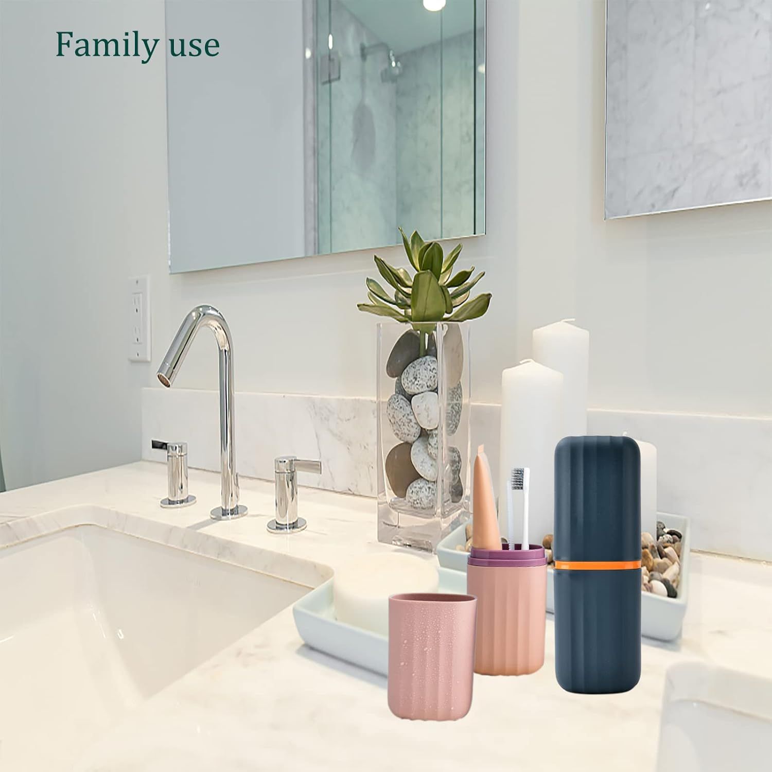 2Pcs Travel Toothbrush Cup Case, Portable Toothbrush Holder Case for Traveling, Camping, Business Trip and School, Plastic Toothbrushes Toothpaste Set with Two Colors (Navy blue and Lotus color) - Image 4