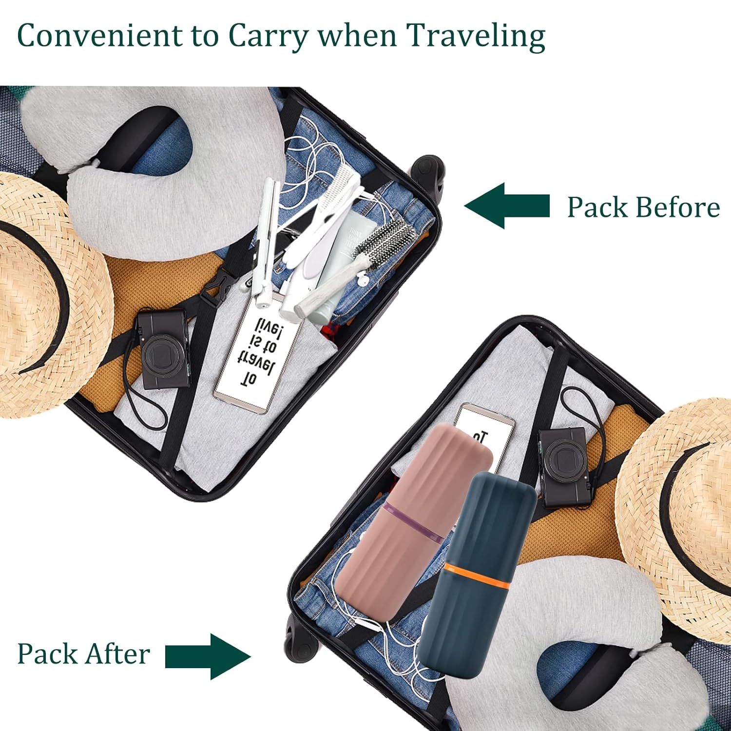 2Pcs Travel Toothbrush Cup Case, Portable Toothbrush Holder Case for Traveling, Camping, Business Trip and School, Plastic Toothbrushes Toothpaste Set with Two Colors (Navy blue and Lotus color) - Image 6