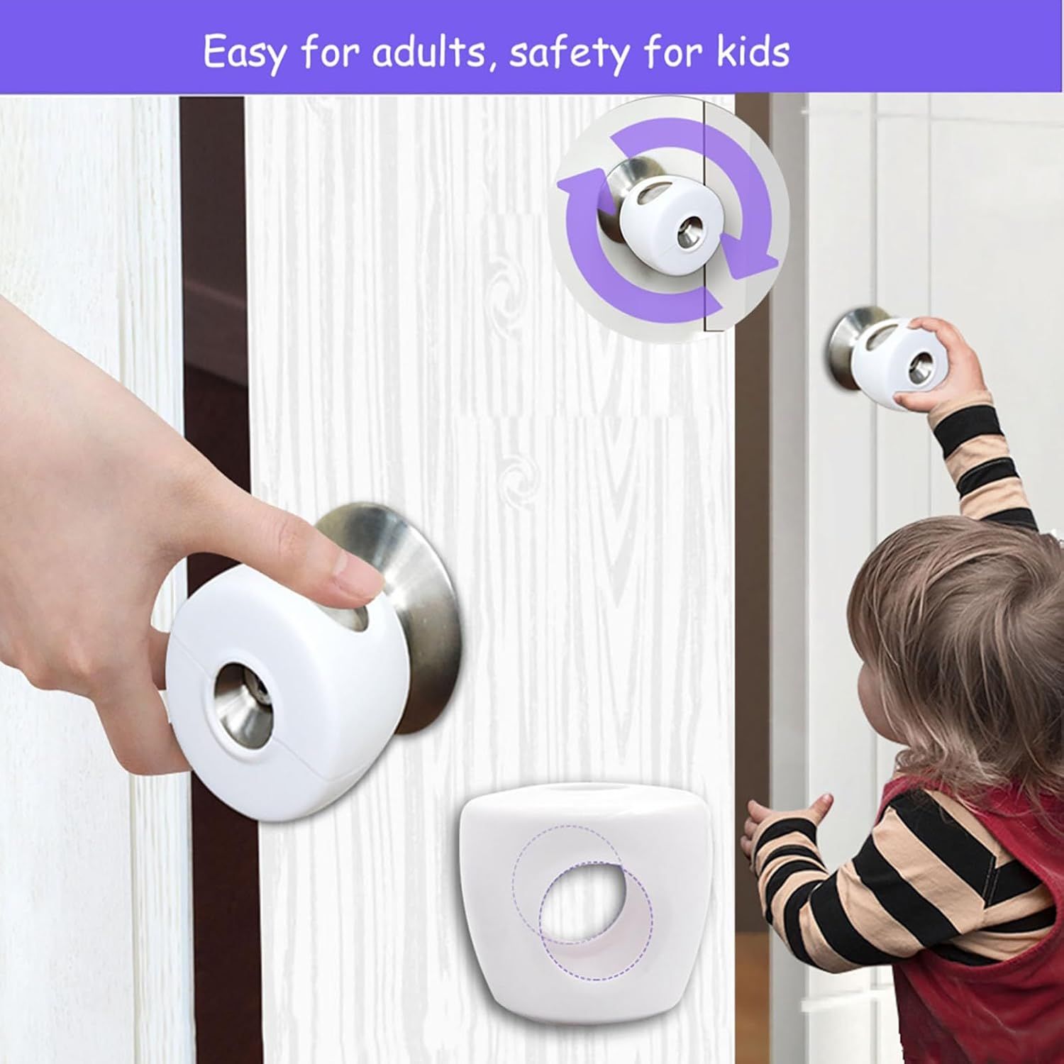Child Proof Door Knob Covers, 4Pack Door Knob Safety Cover for Kids, Door Locks for Kids Safety, Toddler Door Knob Cover - Image 4