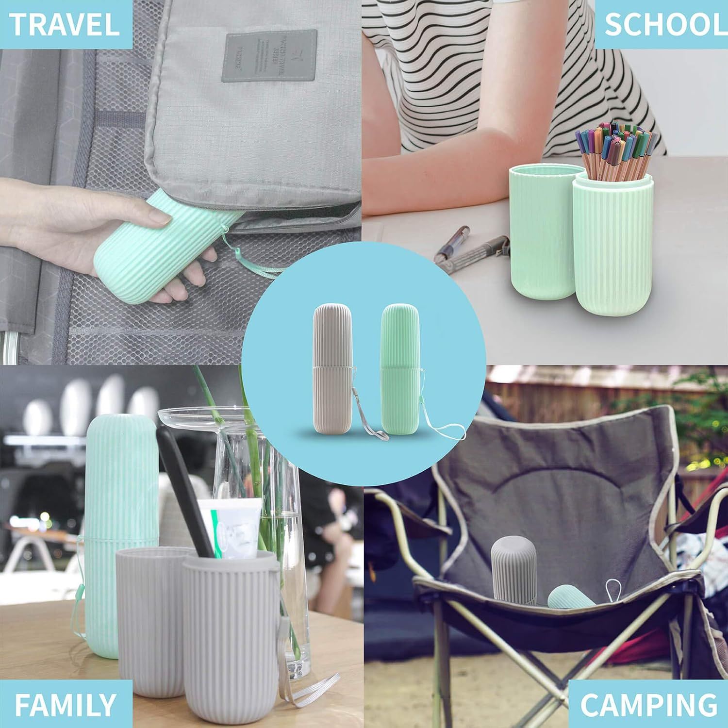 2Pcs Travel Toothbrush Holder, Portable Toothbrush Case for Traveling, Camping, Business Trip and School, Multifuction Plastic Toothbrushes Toothpaste Set with Two Colors（Length：7.7