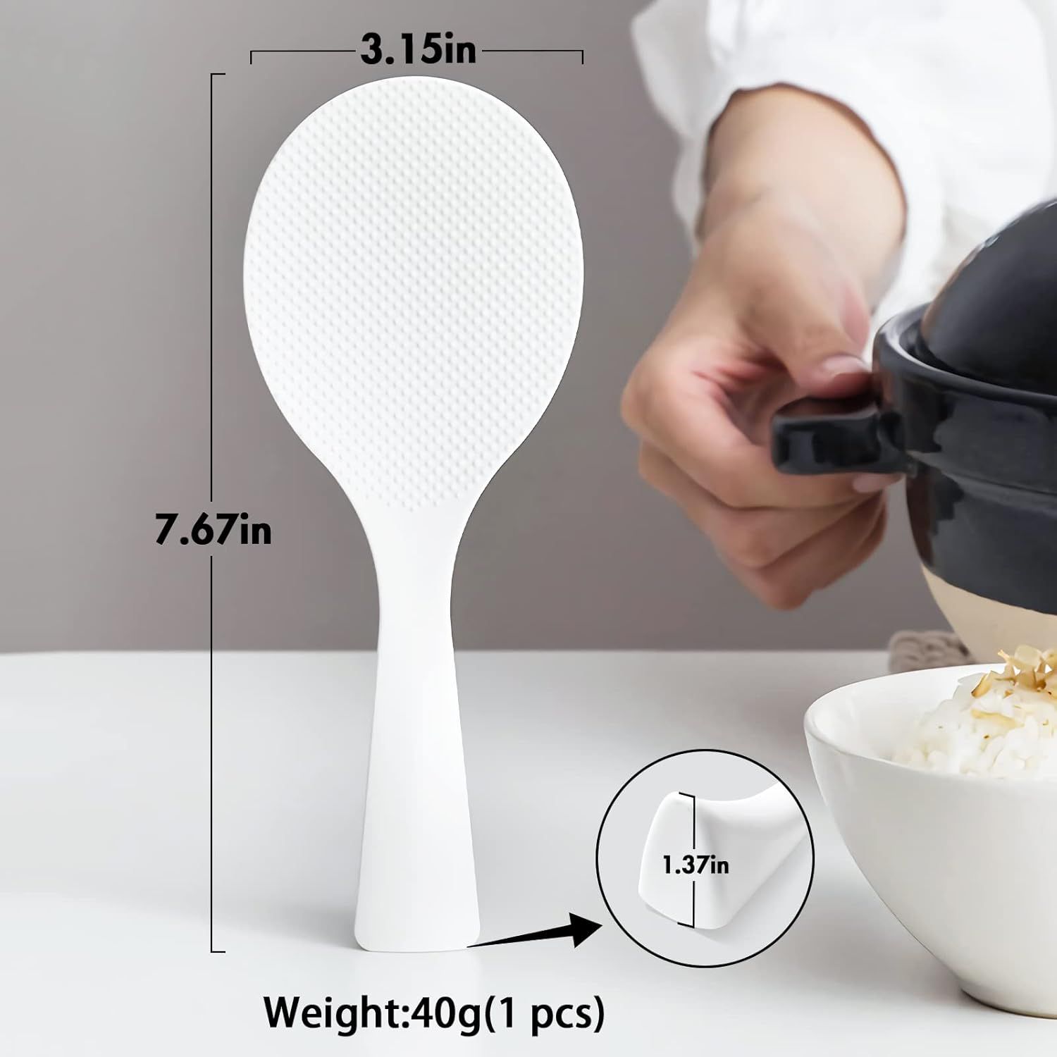 2 Pcs Plastic Rice Paddle,Non Stick Standing Rice Spoon Scooper Spatula,Heat Resistant Rice Cooker Spoon (White) - Image 3