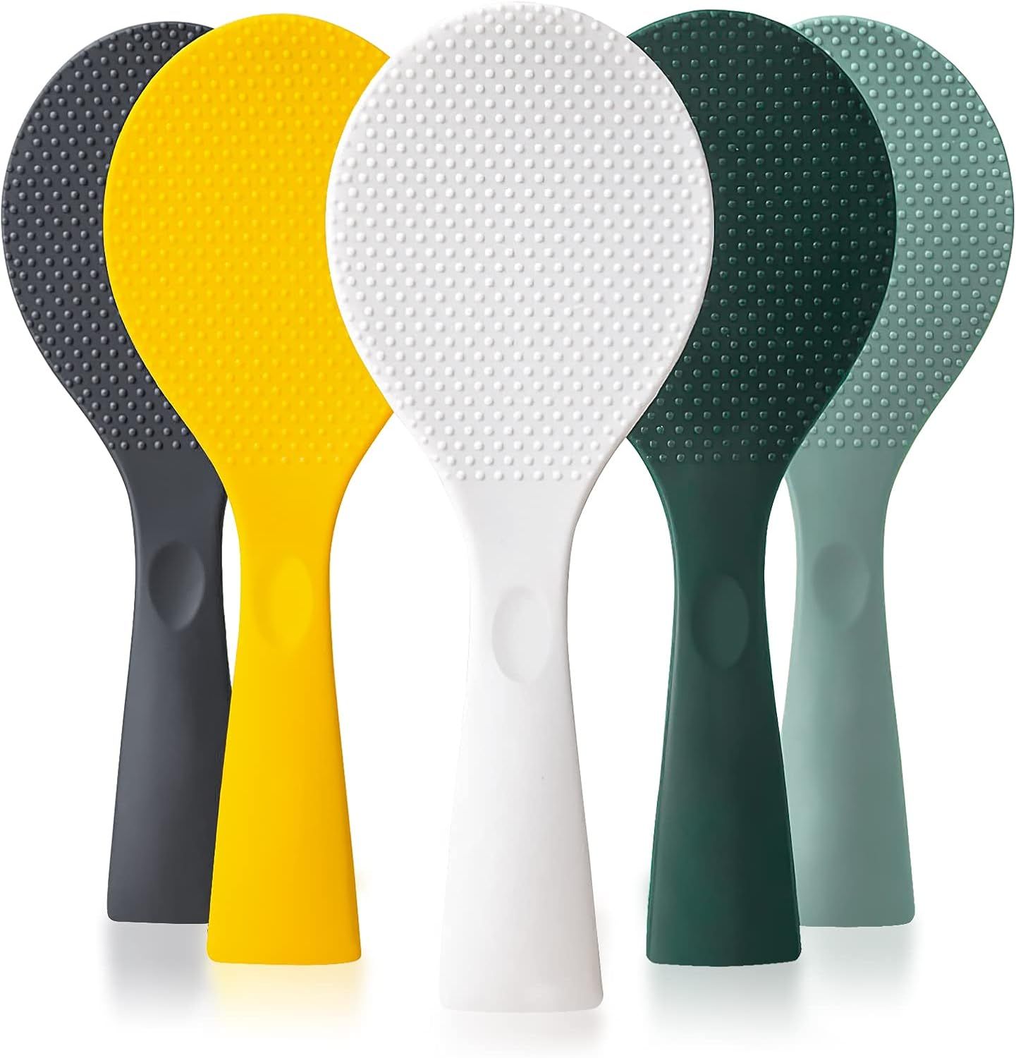 Silicone Standing Rice Spatula with Non-Stick Paddle, Heat Resistant Rice Cooker Spoon, Serving Spoon for Grains (White) - Image 1
