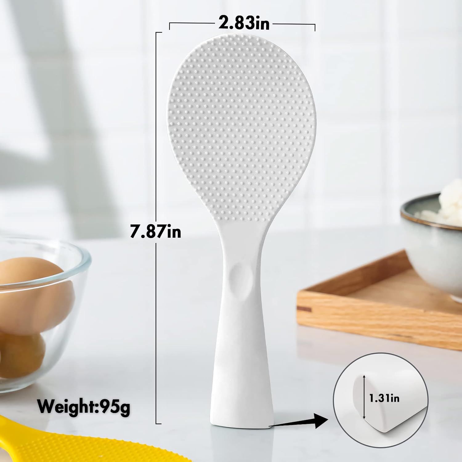 Silicone Standing Rice Spatula with Non-Stick Paddle, Heat Resistant Rice Cooker Spoon, Serving Spoon for Grains (White) - Image 2