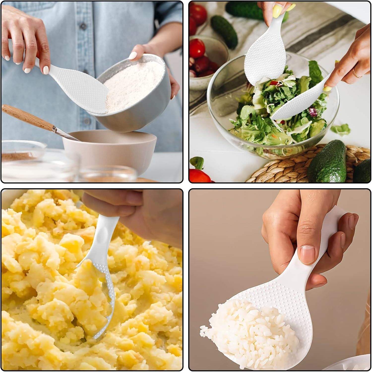 Silicone Standing Rice Spatula with Non-Stick Paddle, Heat Resistant Rice Cooker Spoon, Serving Spoon for Grains (White) - Image 6